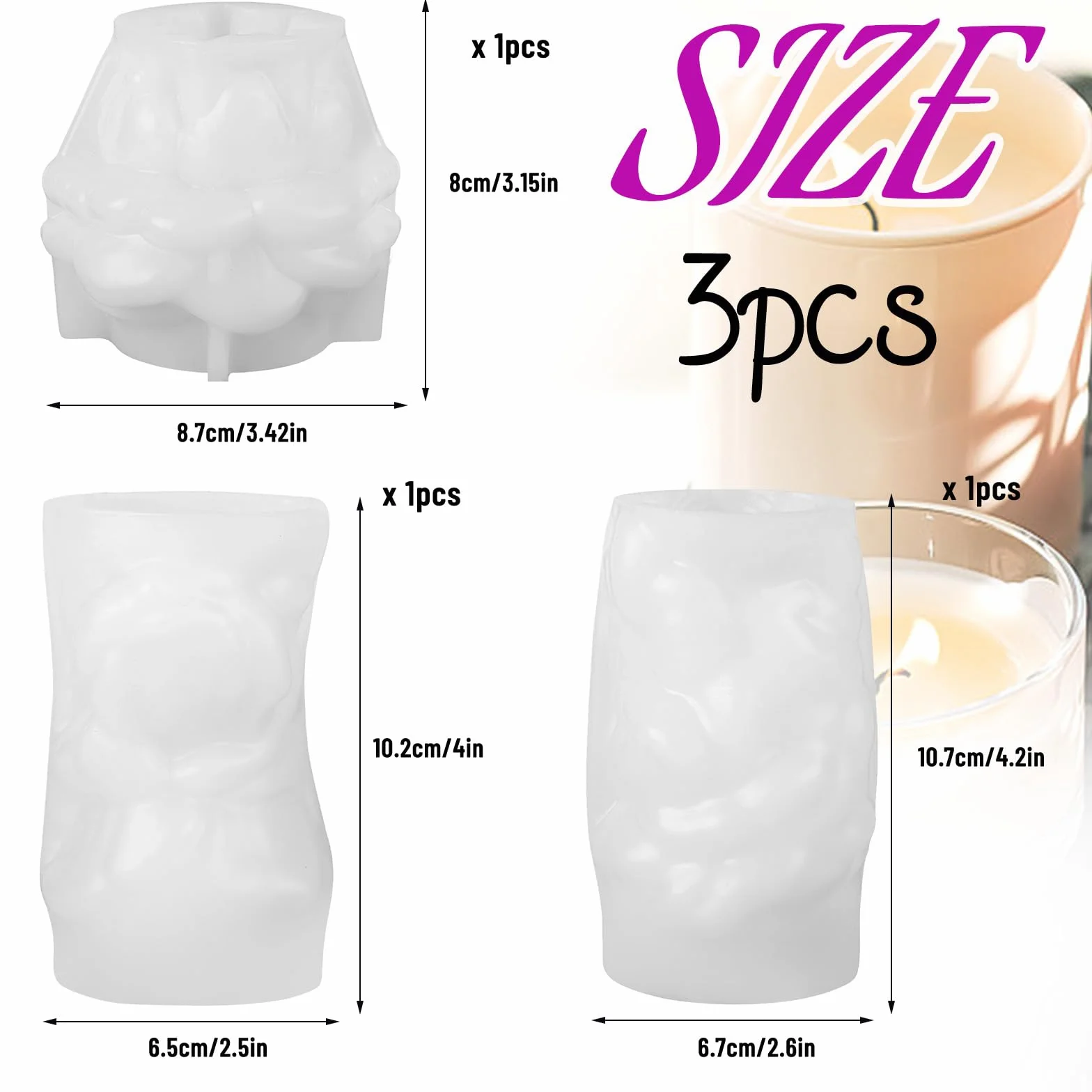 dellyy 3 pezzi stampo silicone fiori, Stampi Silicone per Candele Adatto per San Valentino, Matrimoni, Appuntamenti e Altre Occasioni per Creare un'atmosfera Romantica