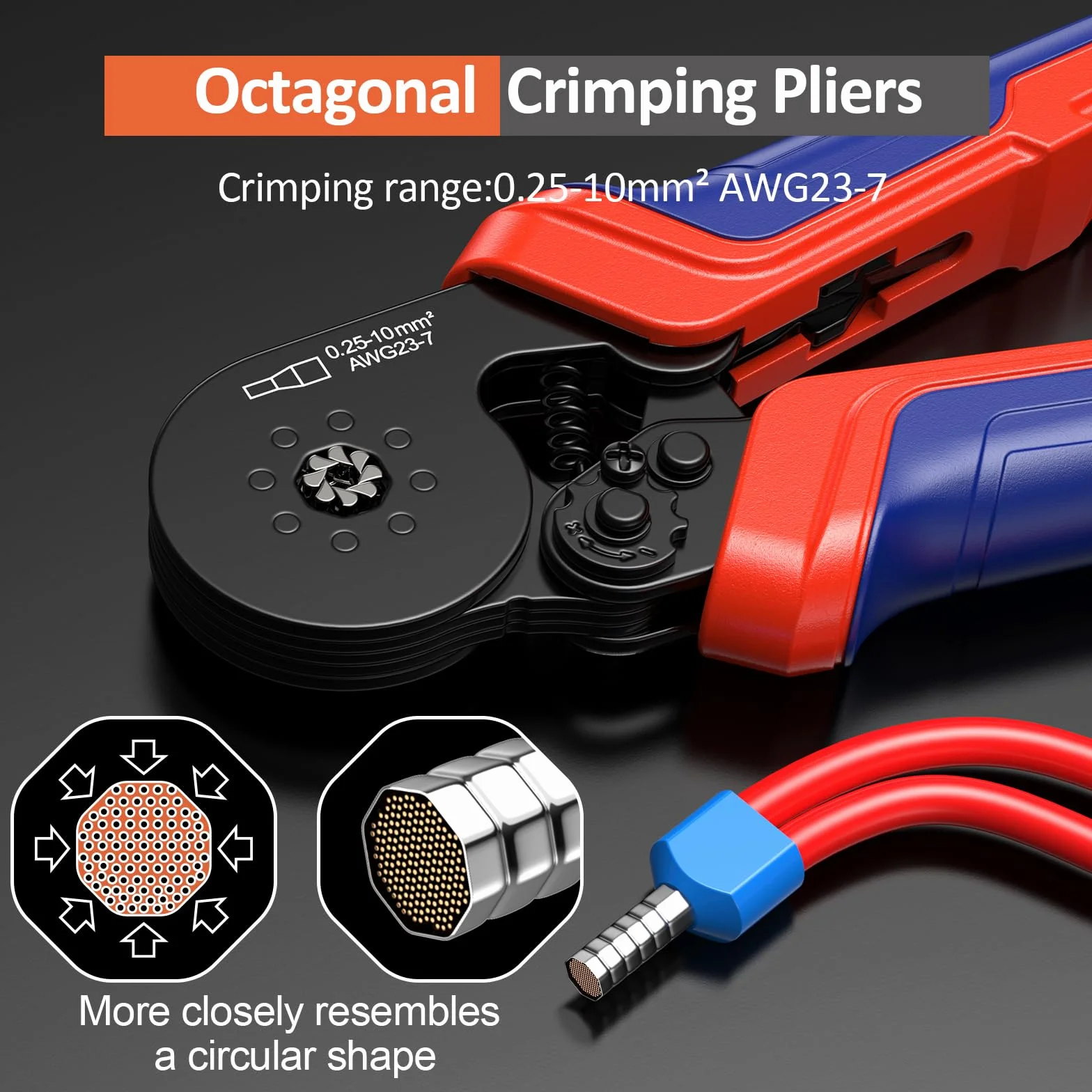 Preciva Pinza Crimpatrice con 1250 Puntali, Crimpatrice Professionale 0.25-10mm² per Cavi Isolati, Pinza a Cricchetto per AWG 23-7