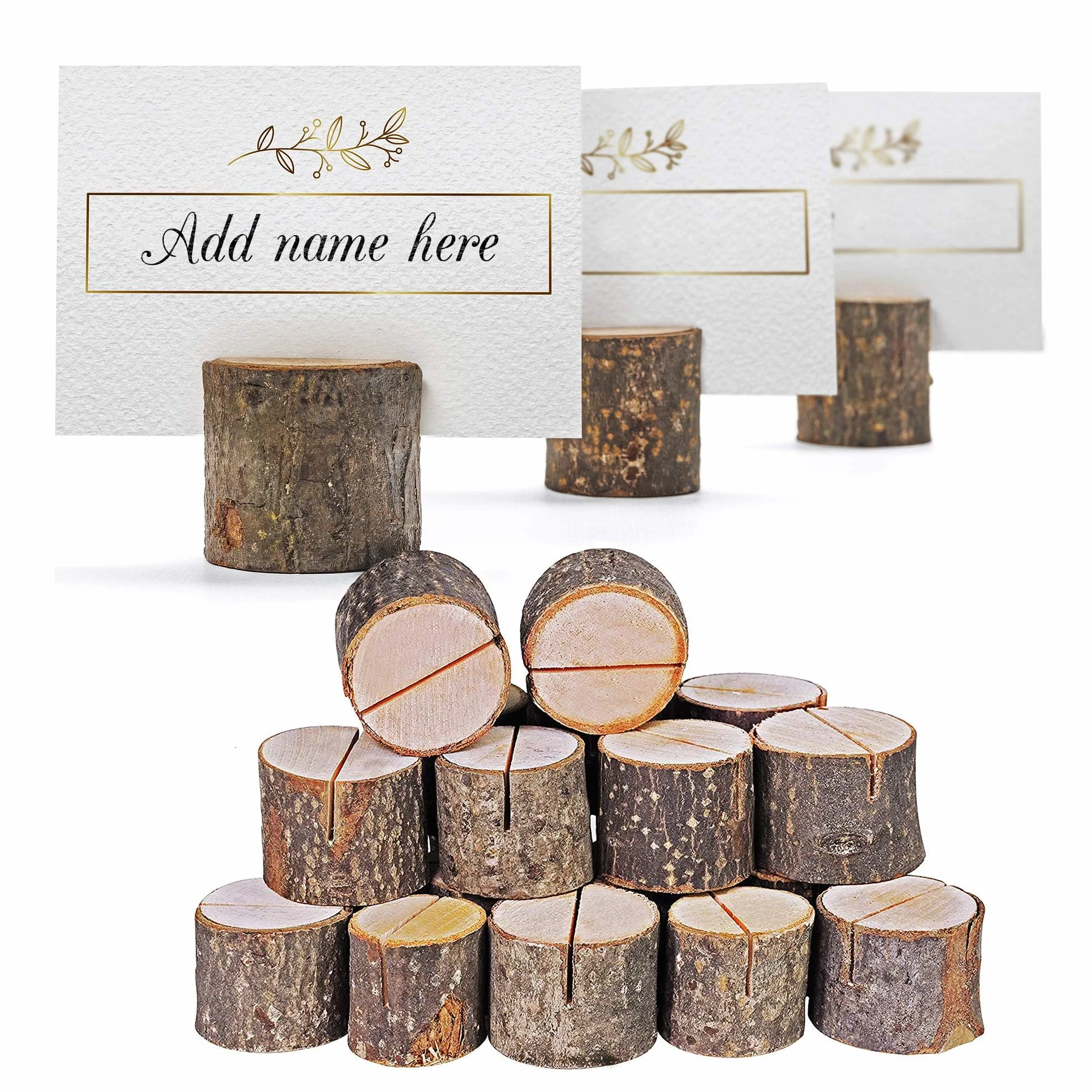 THE TWIDDLERS 50 Segnaposto in Legno di Pino per Matrimonio, Battesimo, Comunione e Feste - Portamenù e Portafoto da Tavolo a Forma di Tronchetto, 3 cm