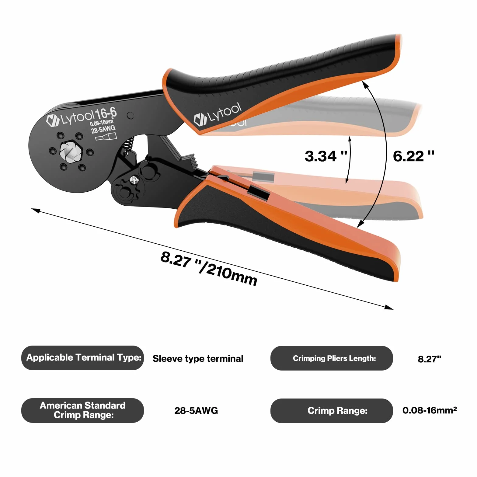 Lytool Pinza Crimpatrice 0.08-16 mm², Pinza Crimpatrice Esagonale per Cavi Elettrici,Crimpatrice Capicorda Elettrica per Cavo Elettrici,Manutenzione del Elettrico,Utensili Elettrici per Uso Domestico