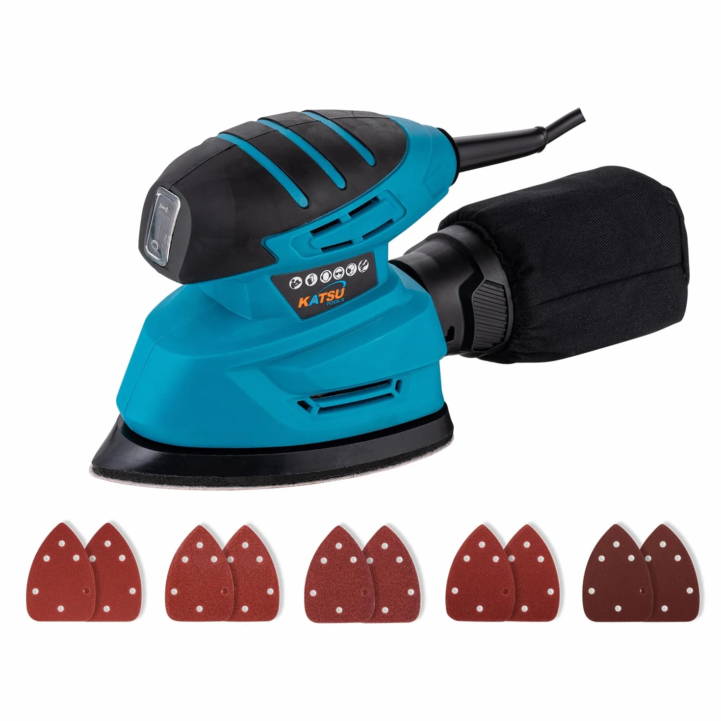 KATSU Tools Levigatrice Elettrica 130W Aspirazione Polvere 10 Fogli Abrasivi
