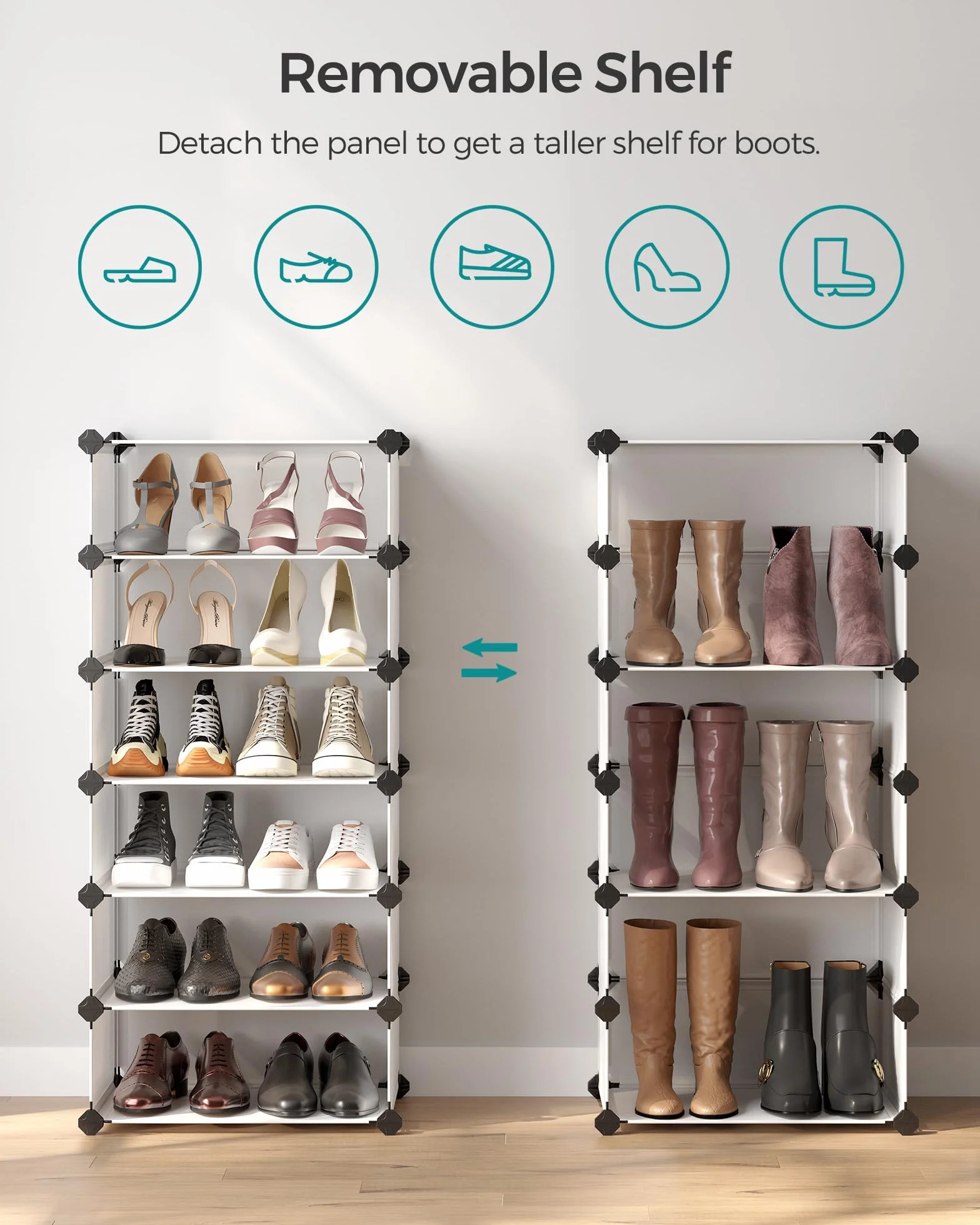 SONGMICS Scarpiera a 10 Scomparti, Scaffale Componibile in Plastica, Armadietto Portascarpe Fai da Te con Ante e Martelletto, Mobiletto Porta Scarpe, Bianco LPC10W