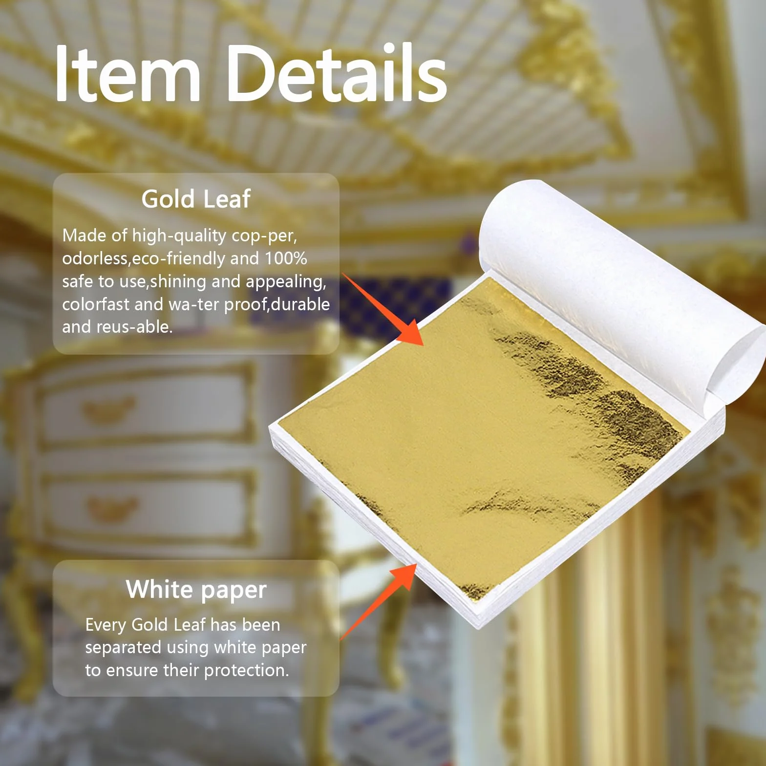 300 Fogli di Foglia Oro 9cm x 9cm Foglia Oro Decorazione per progetti artistici, Decorazioni Artigianali, dorature, Mobili, Tappezzeria,Pittura