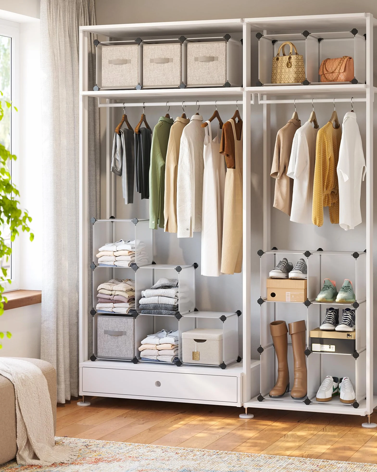 SONGMICS Scarpiera Componibile, Scaffale a 16 Cubi Modulari, Guardaroba, Recinto per Animali Domestici, Camera da Letto Cabina Armadio Ingresso, 31 x 123 x 123 cm, Bianco LPC44L