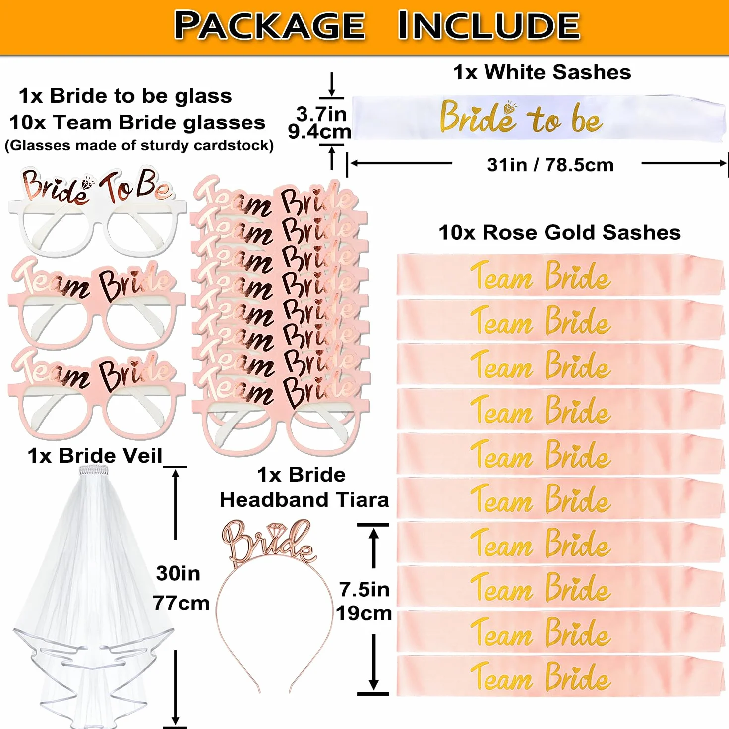 24 Pezzi Gadget Addio al Nubilato Sposa e Amiche, Velo Sposa Addio al Nubilato Gadget, Team Bride, Bride to be Addio al Nubilato, Fasce Addio al Nubilato