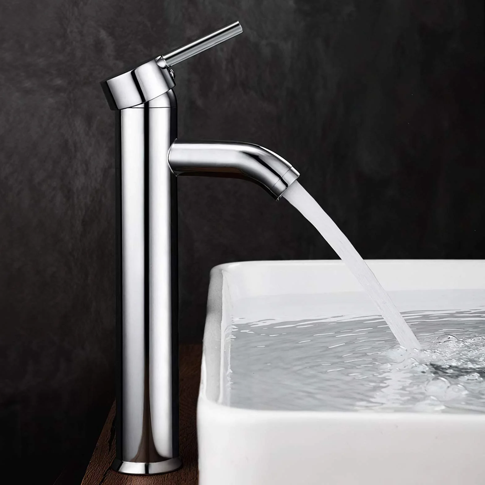 Rubinetto Bagno Lavabo, per Miscelatore Lavabo Alto e Lavandino Bagno, e Fredda e Calda Regolabile Rubinetto. Finitura Cromata Lucida, Struttura in Metallo di Alta Qualità.