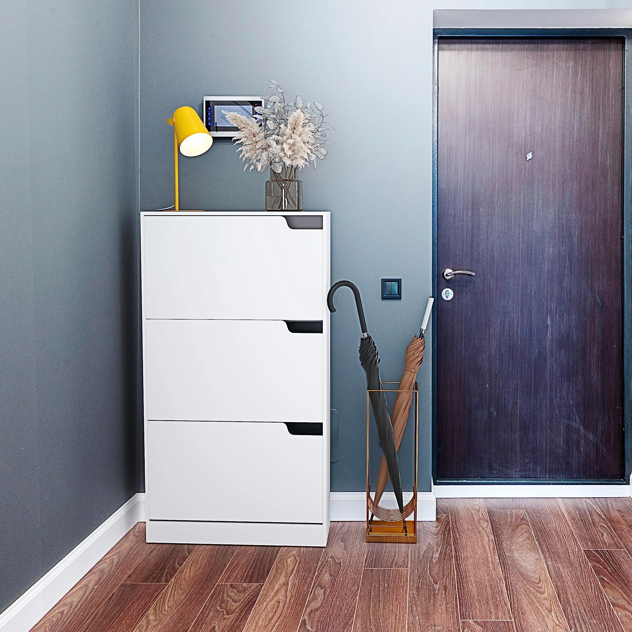 Arreditaly Scarpiera Portascarpe 3 Ante In Legno MDF Da Ingresso Salvaspazio A Ribalta Design Con Maniglie A Scomparsa Doppia Profondità Slim Soggiorno Casa Camera Ufficio 115 x 24 x 63 Cm (White)