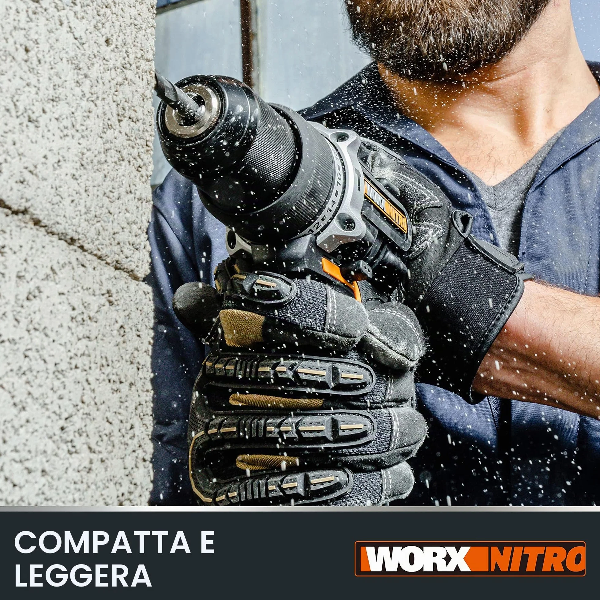 Trapano a Percussione senza Fili WORX NITRO 18 V (20 V MAX) WX352.4, PowerShare, Motore Brushless, 60 Nm, Controllo della Velocità Variabile, Luce LED, Set di Accessori da 75 pezzi, 2 Batterie 2,0 Ah