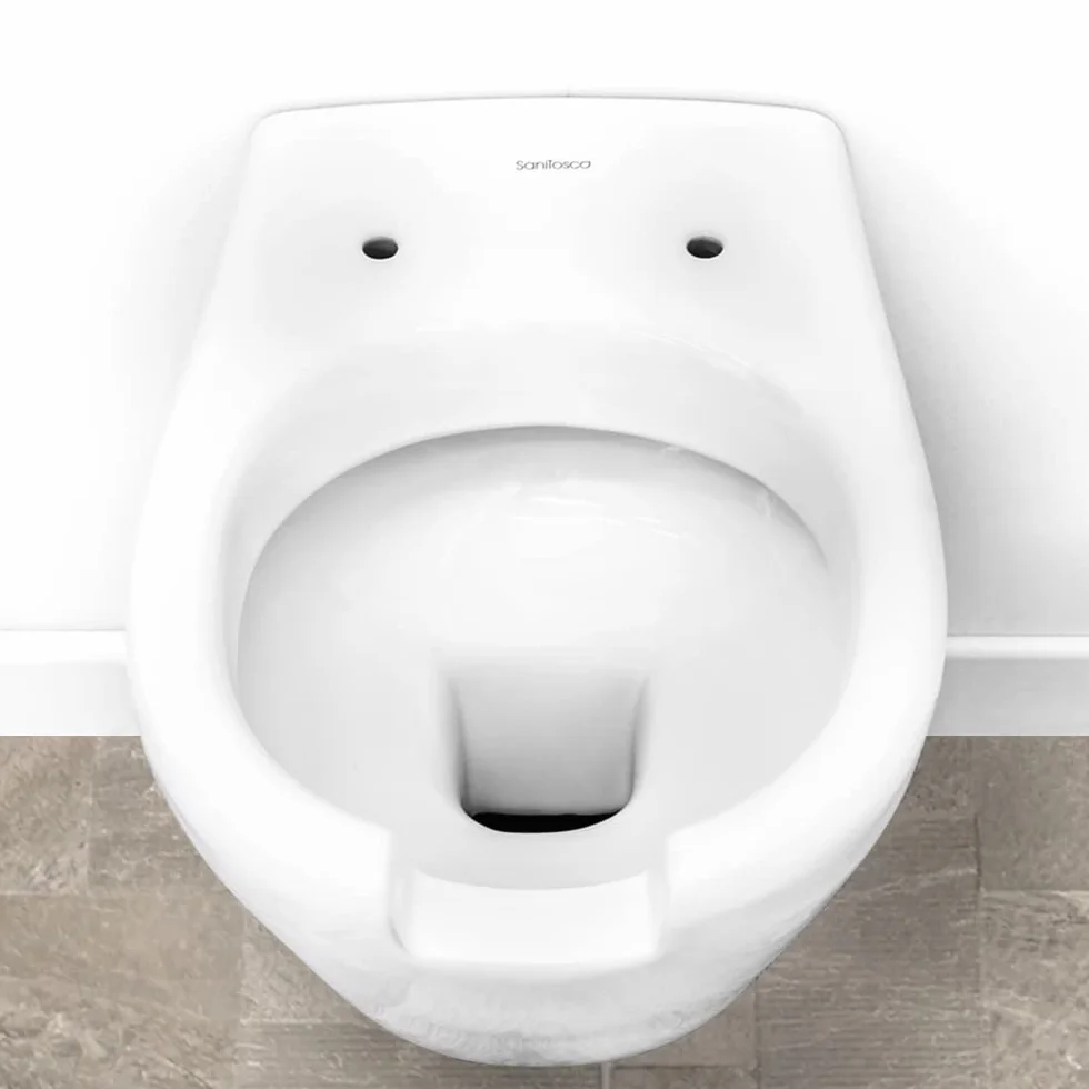 WC sospeso per disabili con apertura frontale, H. 37 cm, design ergonomico in ceramica bianca lucida