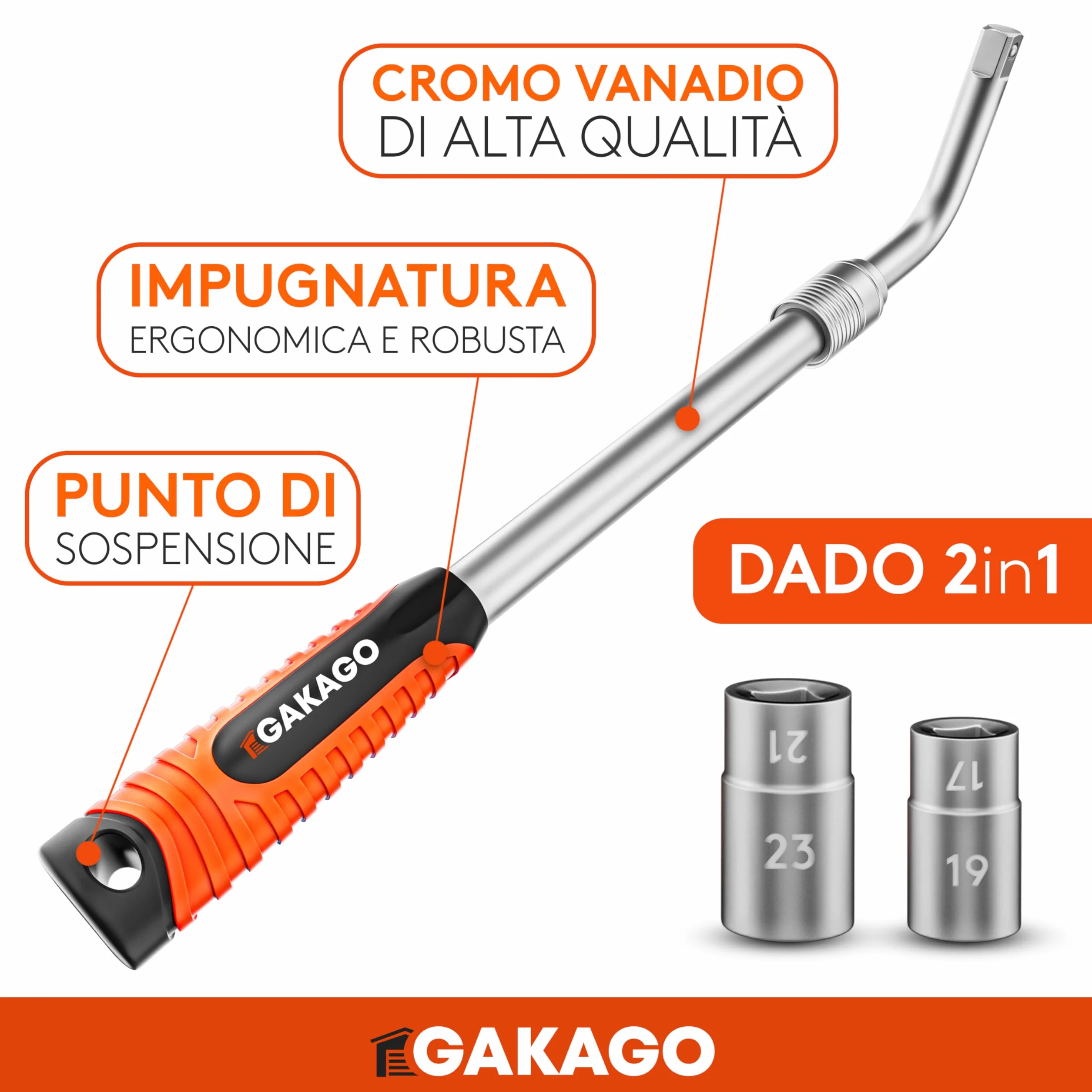 Set di chiavi telescopiche per dadi ruota 17/19 mm e 21/23 mm 1/2 pollice - Chiave ruota allungabile extra lunga con borsa