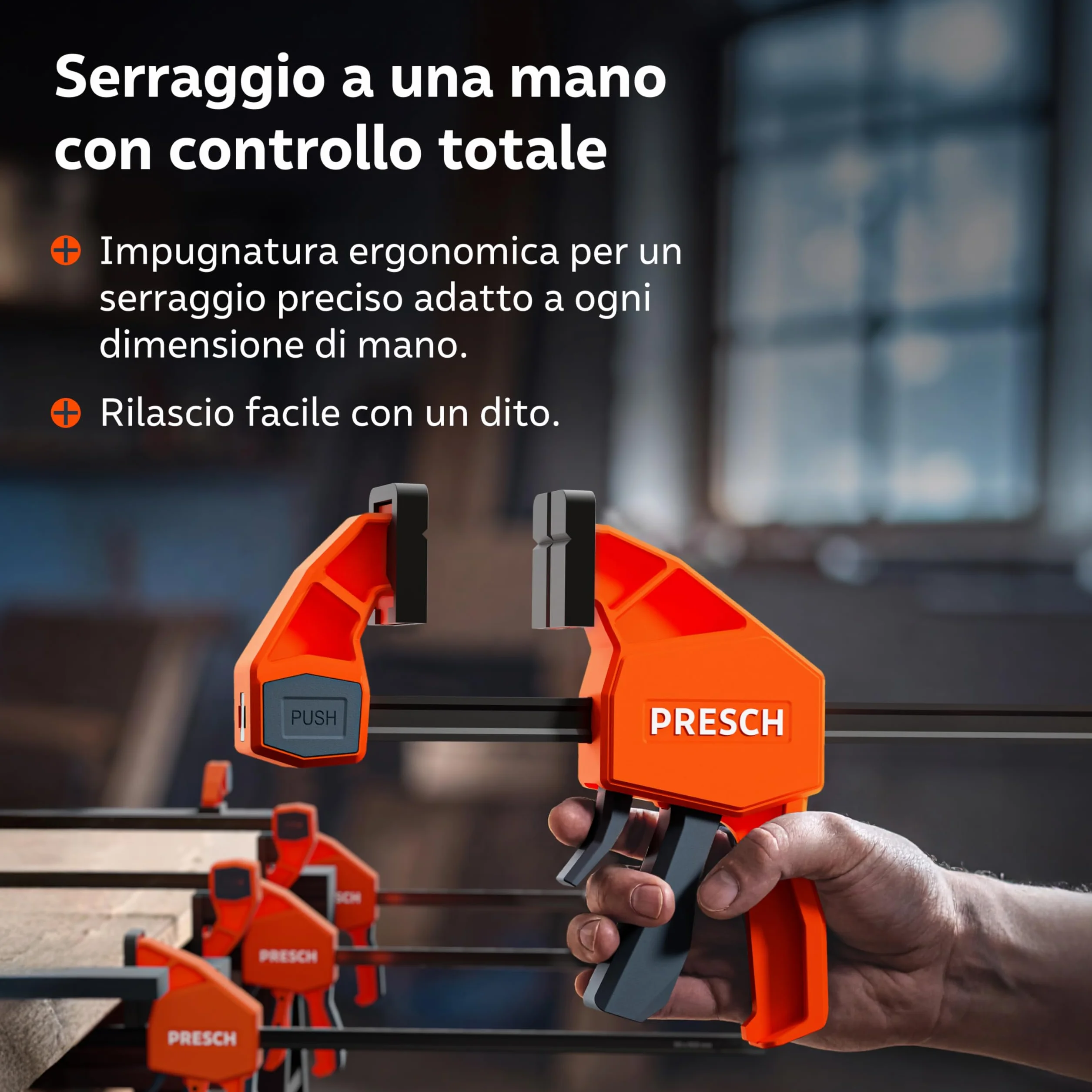 Presch Morsetti da falegname 300mm e 600mm 4 pz - Set di morsetti con forza di serraggio di 150 kg - Acciaio al carbonio e corpo rinforzato in fibra di vetro - Con funzione divaricazione