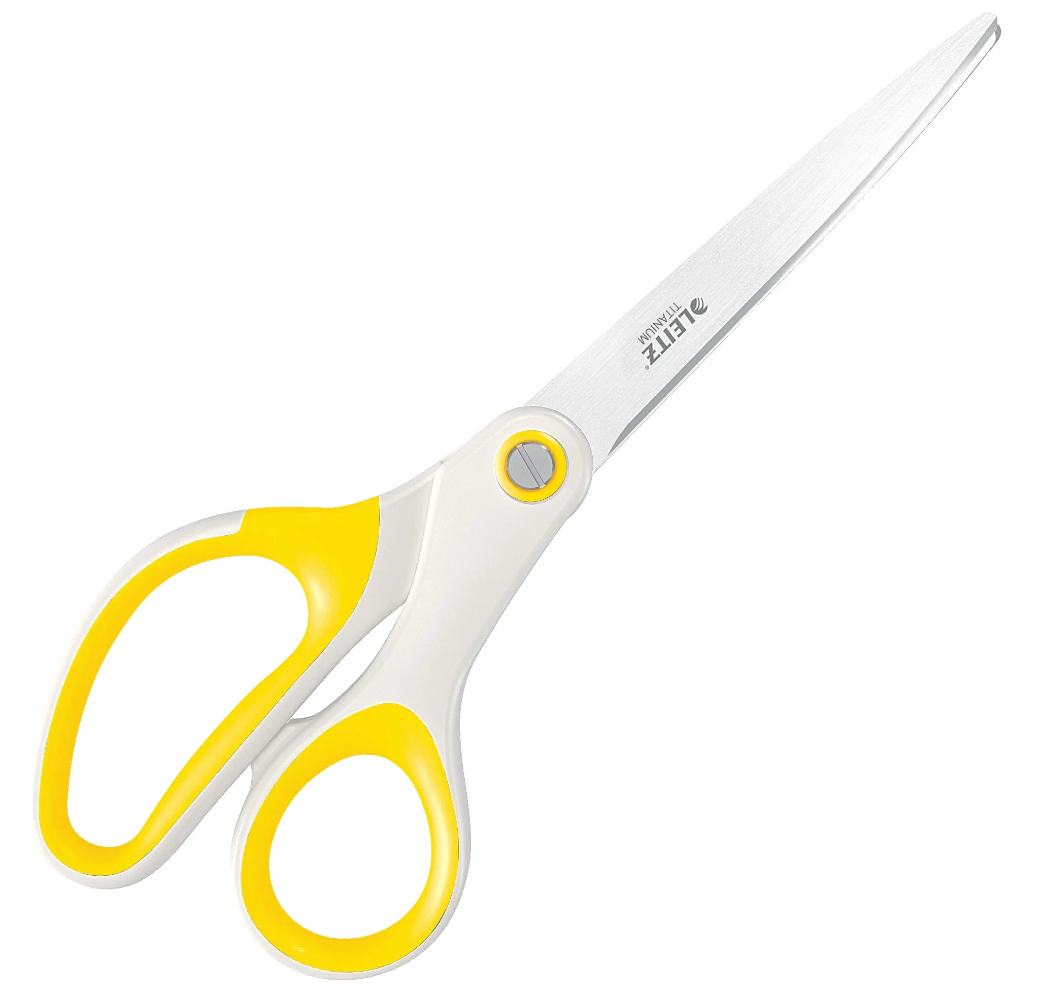 Leitz Forbici in Titanio Utilizzabili con Mano Destra e Sinistra (Ambidestre), 20.5 x 8 x 1.7 cm, Cancelleria per Ufficio, Impugnature Ergonomiche, Gamma WOW, Giallo