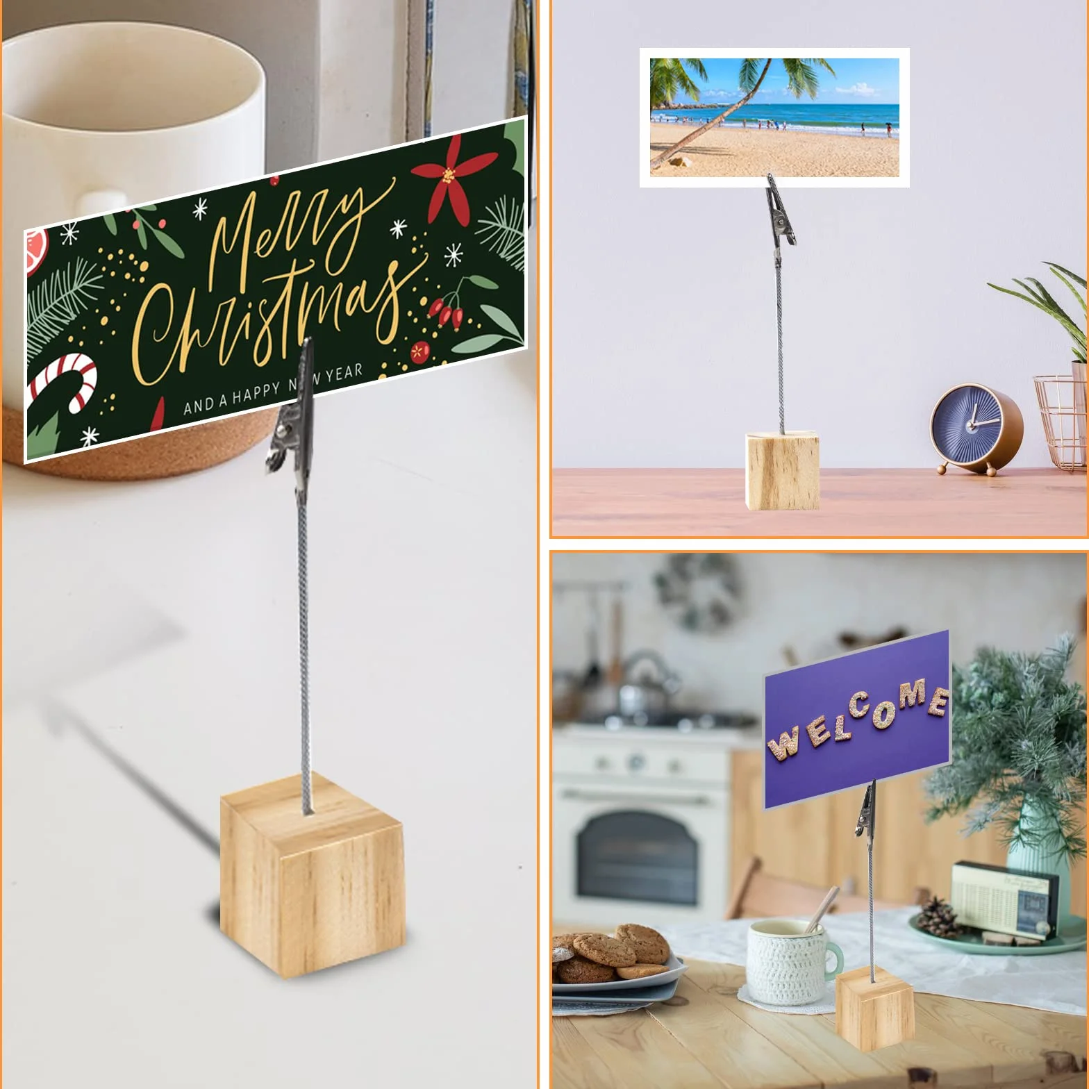 20 Pezzi Portafoto con Mollette Clip Portafoto Porta Memo Porta Segnaposto Clip e Base in Pino Per Feste Negozio di Ristoranti Cartellino Prezzi Numero di Tavolo