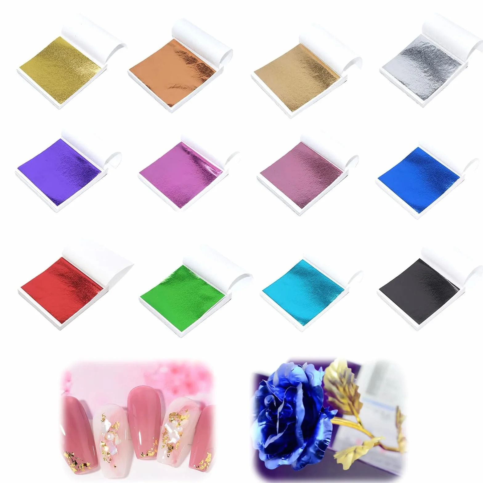 240 pezzi Fogli di Foglia Oro Decorazione Multicolore, 12 Colori Fogli di Carta Oro, Imitazione Foglia Oro, Foglia D'oro Imitazione per Doratura, Pittura, Nail Art, Decorazione di Mobili e Fai da Te