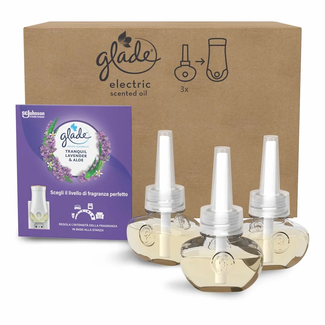 Glade Liquido Elettrico Profumatore Ambienti Olii Essenziali Lavanda Aloe Vera 3 Ricariche
