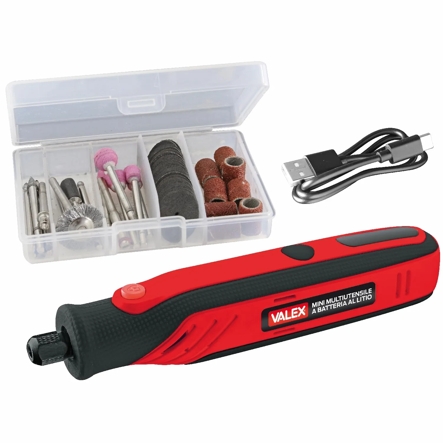 Valex Mini Multiutensile A Stelo A Batteria Al Litio 3,6V, 51 accessori inclusi, 5000-18000 Giri/min regolabili con 5 selezioni, ricarica usb