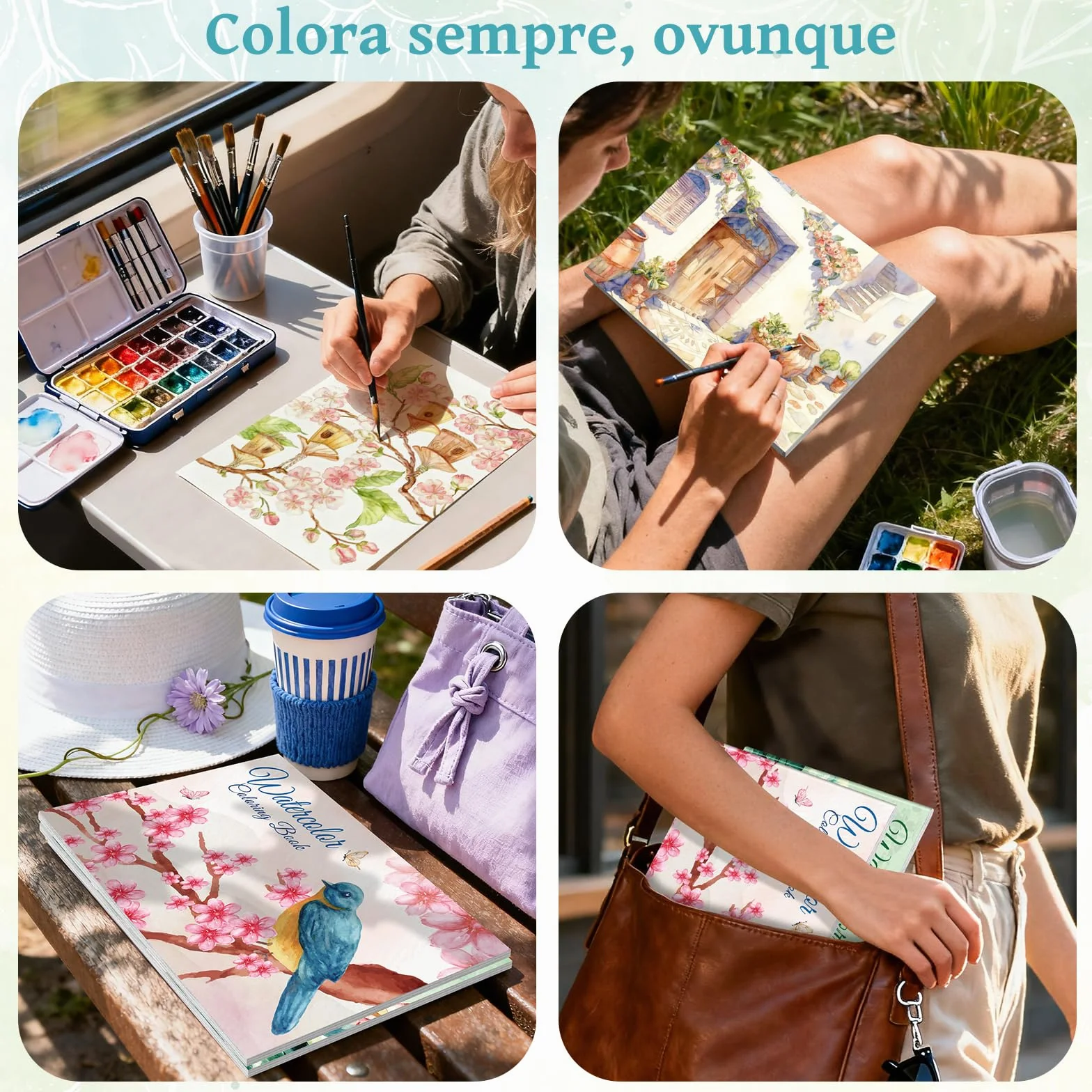 Elfew 2 Libri da Colorare ad Acquerello per Adulti, A5 Lavoro ad Acquerello, Album da Colorare per Adulti, Acquarelli per Dipingere, con 30 Disegni Unici, Artigianato Artistico
