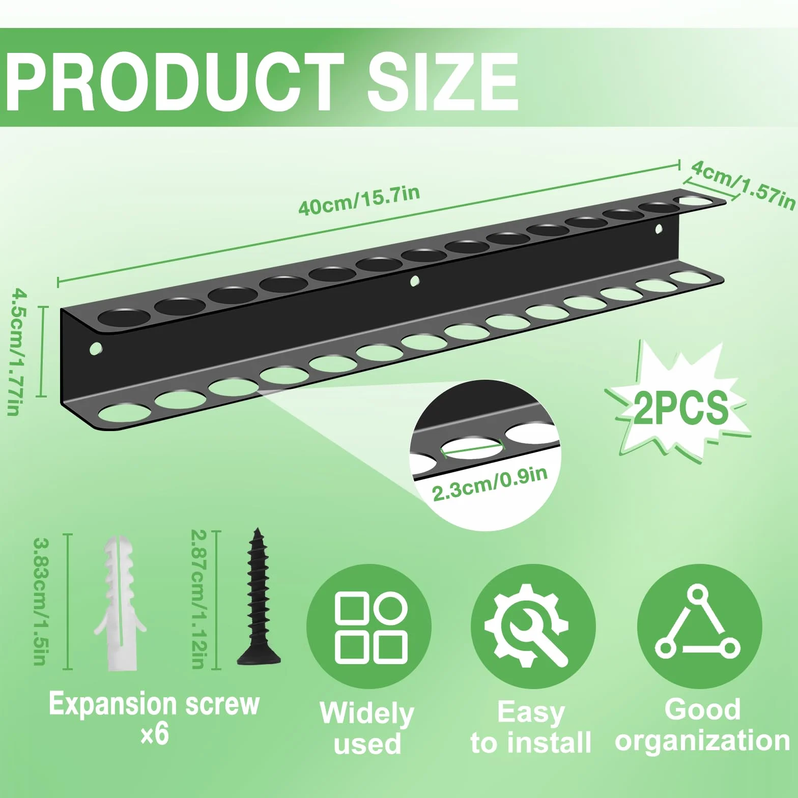 Supporto per pinza da parete, set da 2 pezzi, 14 fori, da parete, organizer per chiavi a pinza, supporto per cacciavite con tubi di espansione, supporto per attrezzi per garage, officina, banco da
