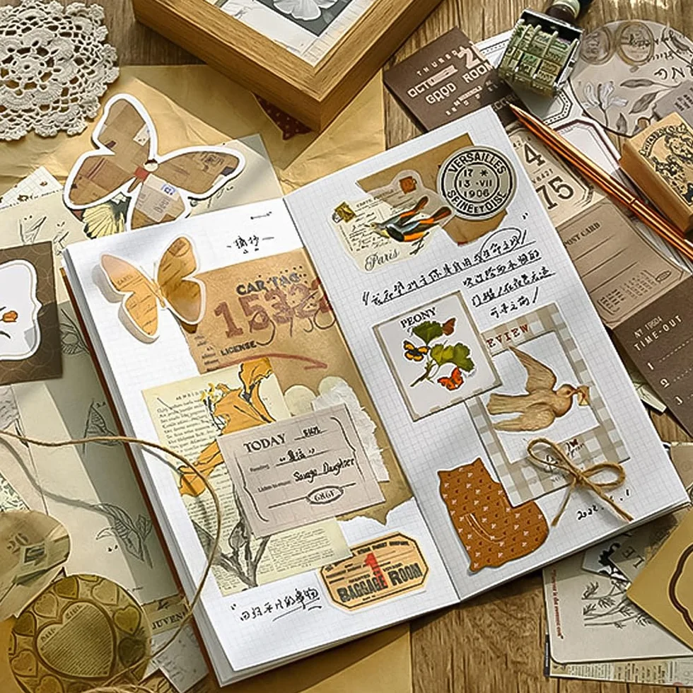 TIE-DailyNec 88 Pezzi Kit di Forniture per Scrapbooking, Forniture per Journaling Vintage, Carta Estetica DIY Retrò per Scrapbooking per Bullet Journal, Junk Journal, Arte e Artigianato
