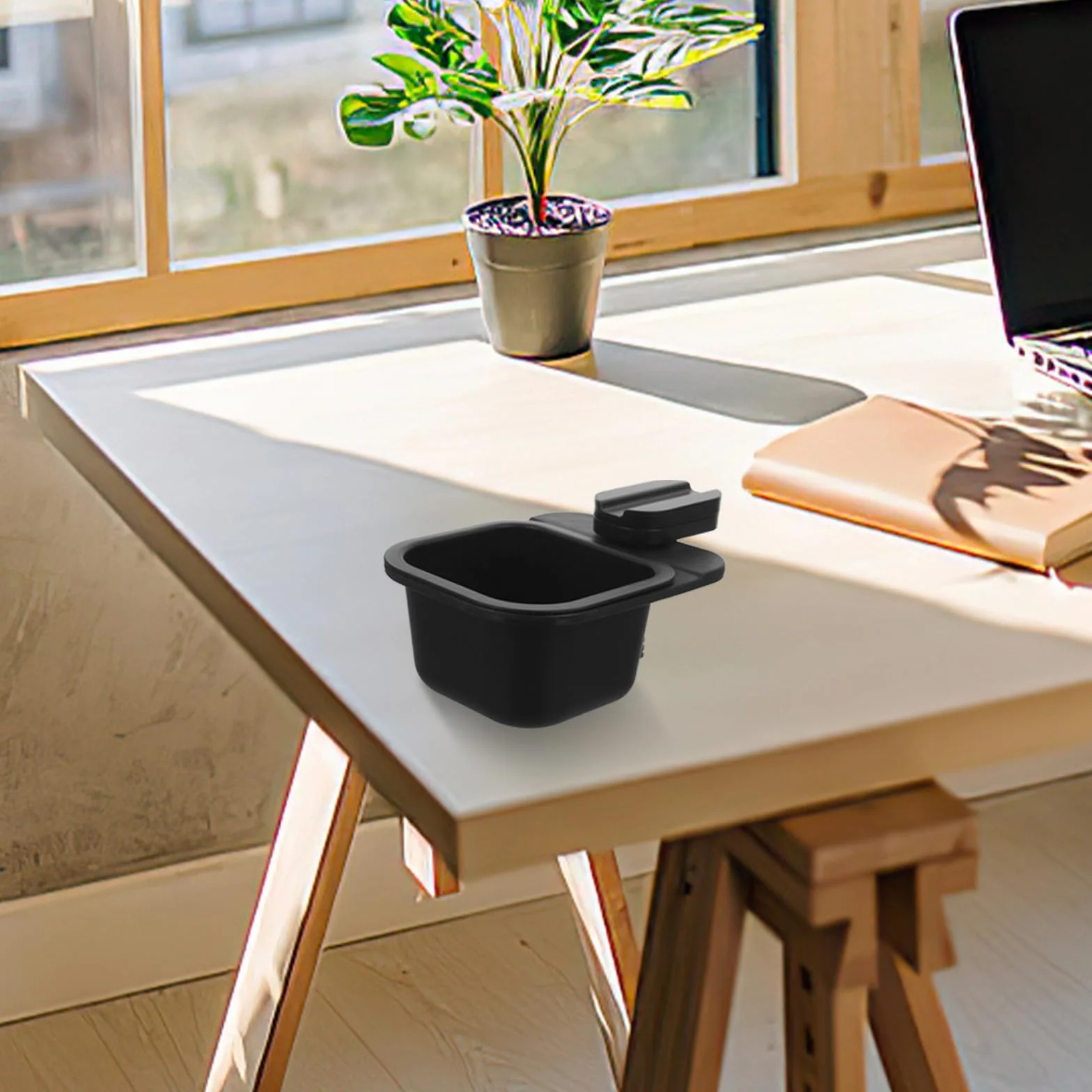 CALLARON Cestino Spazzatura da Tavolo Rotante in Abs Nero Design Semplice e Morsetto Versatile per Cucina e Ufficio, Contenitore Compatto per Rifiuti Domestici