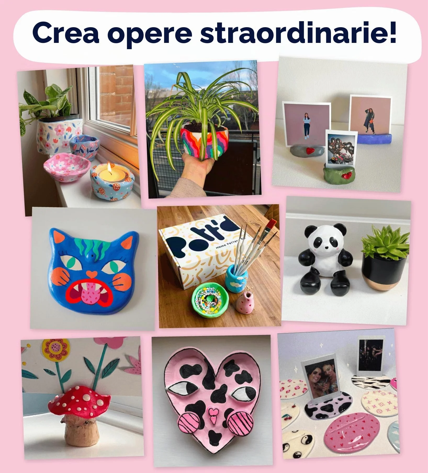 Pott'd Kit di Argilla senza cottura per Principianti. Kit fai da te creativo adulti comprendente argilla senza cottura, attrezzi, colori, pennelli, smalto e istruzioni passo-passo