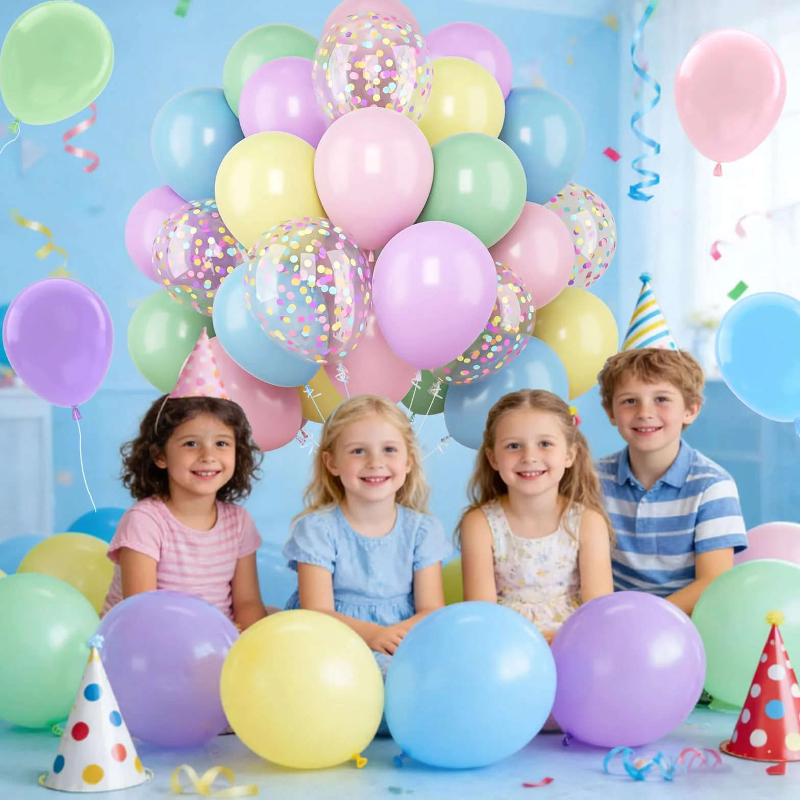 Pacchetto di palloncini - 60 Pezzi Rosa Gialli Verdi Viola Blu Palloncino, Palloncini Elio Confetti Per Ragazza Compleanno Bridal Baby Shower Gender Reveal Anniversario Fidanzamento, 12 Pollici