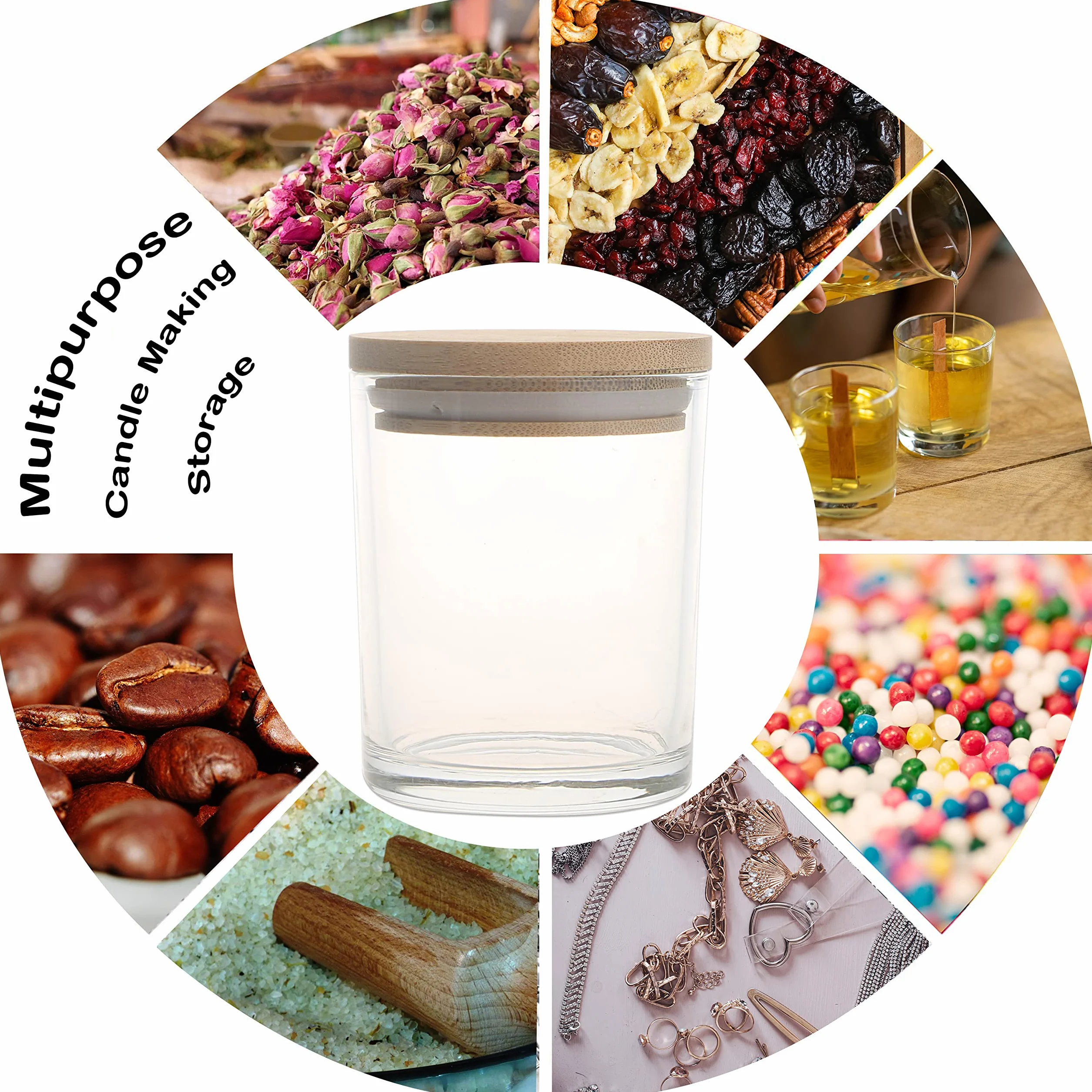 MILIVIXAY - Confezione da 12 barattoli per candele, in vetro trasparente, 355 ml, con coperchio e kit per la creazione di candele, vuoti, contenitori per spezie e polveri