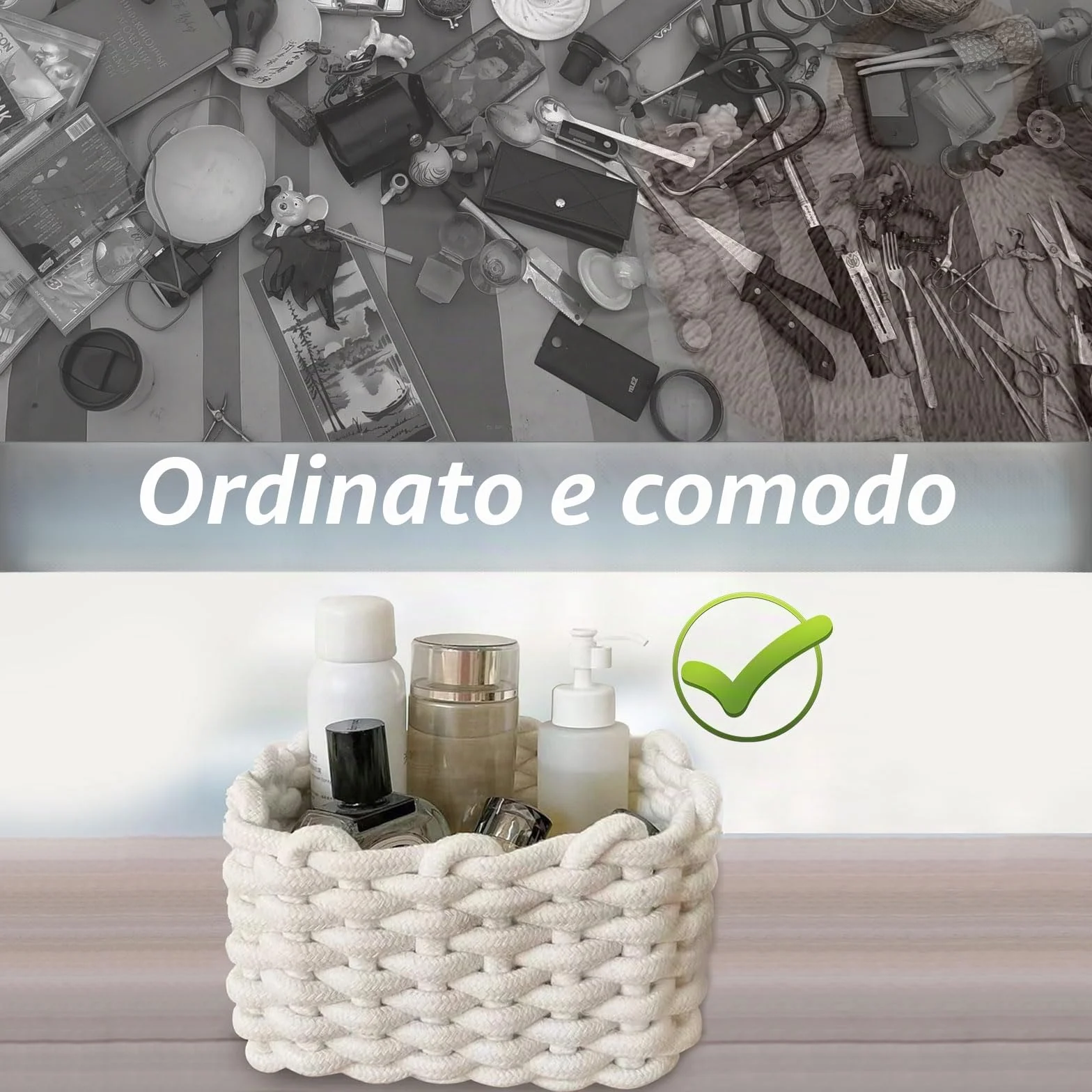 Cestini Portaoggetti in Corda di Cotone Intrecciato 19x15x12cm 2 Pezzi Bianco