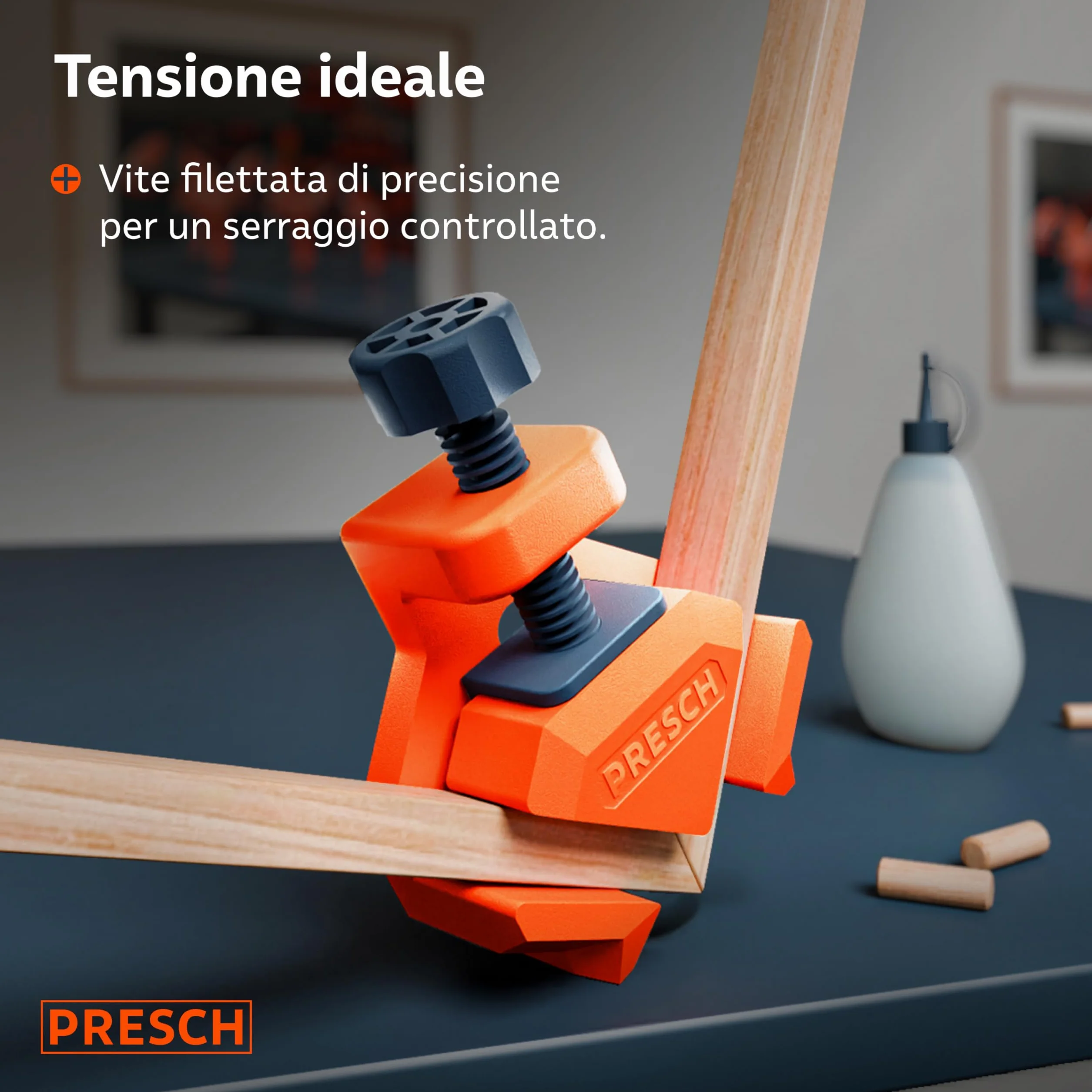 Presch Morsetti angolari per legno 4 pz - Morsetti angolari da falegname i per pannelli di spessore fino a 26 mm - Forza di serraggio di 25 kg per l'incollaggio - Per angoli precisi di 90° del legno