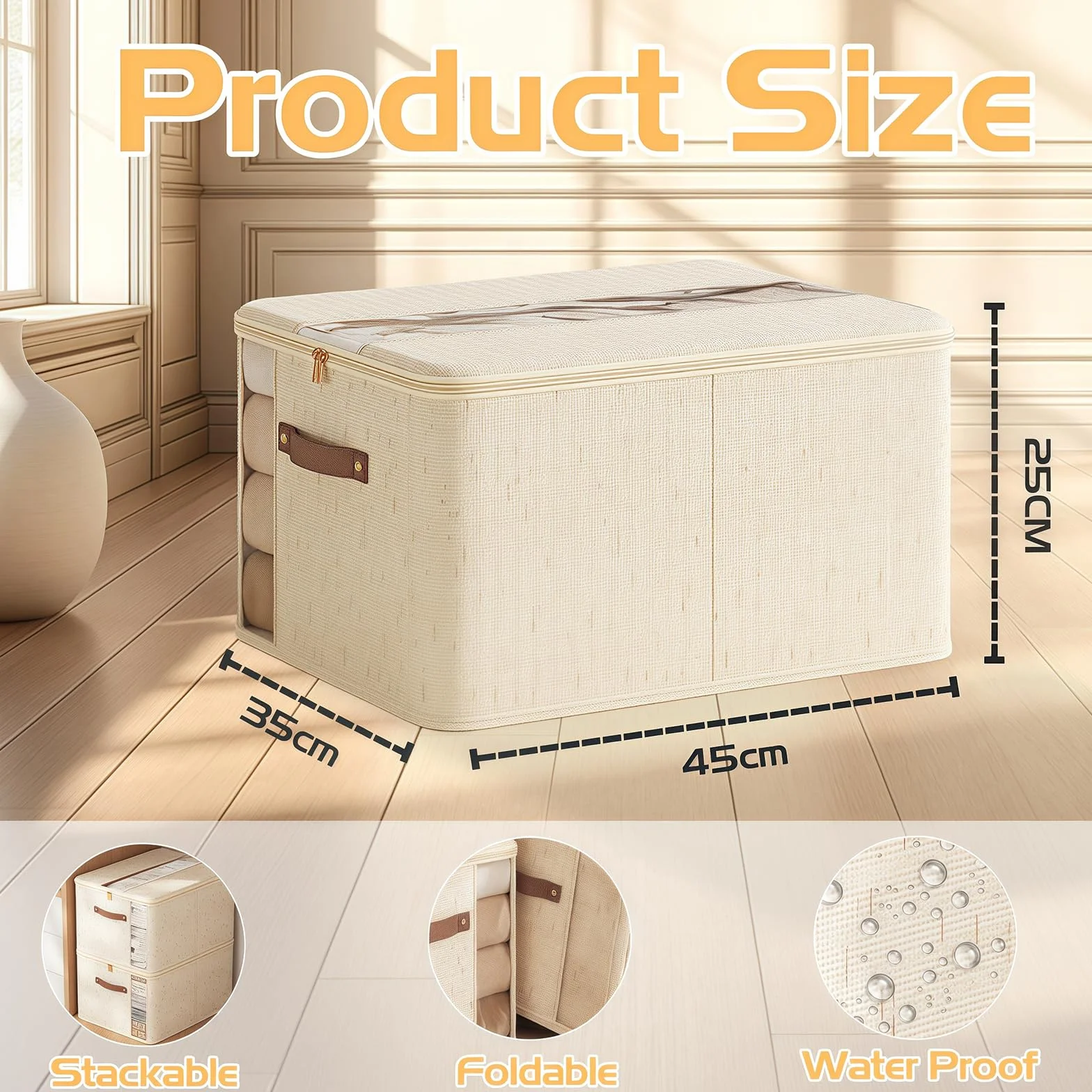 Scatole per Armadio Salvaspazio 40L 2 Pezzi Cotone Lino Organizer Vestiti Coperte Piumoni
