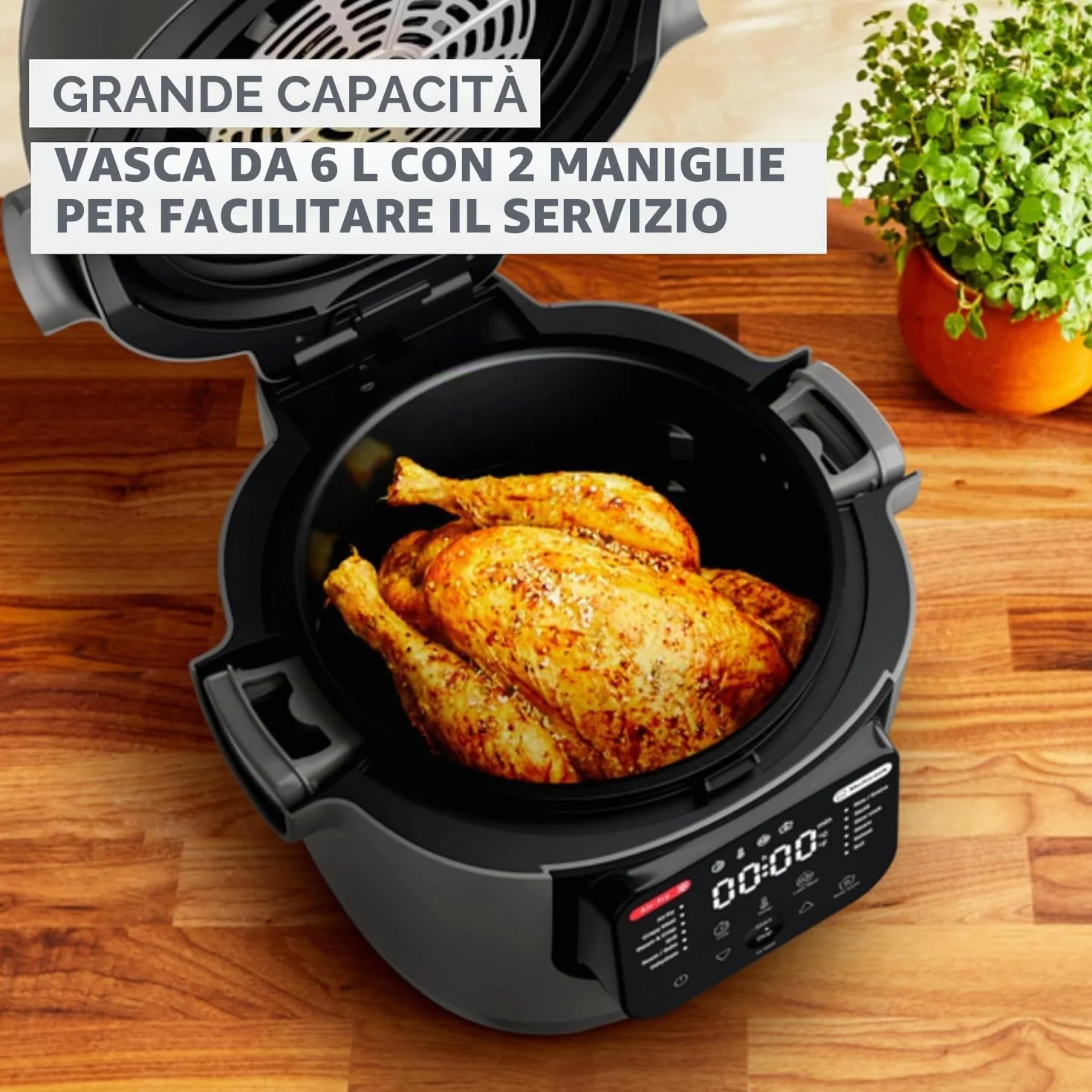 Moulinex Multicook & Fry MZ730BF0 Multicooker e friggitrice ad aria integrata, con 12 programmi, cottura su 2 piani, funzione di programmazione, capacità da 6 l, grigio (gris hippo)