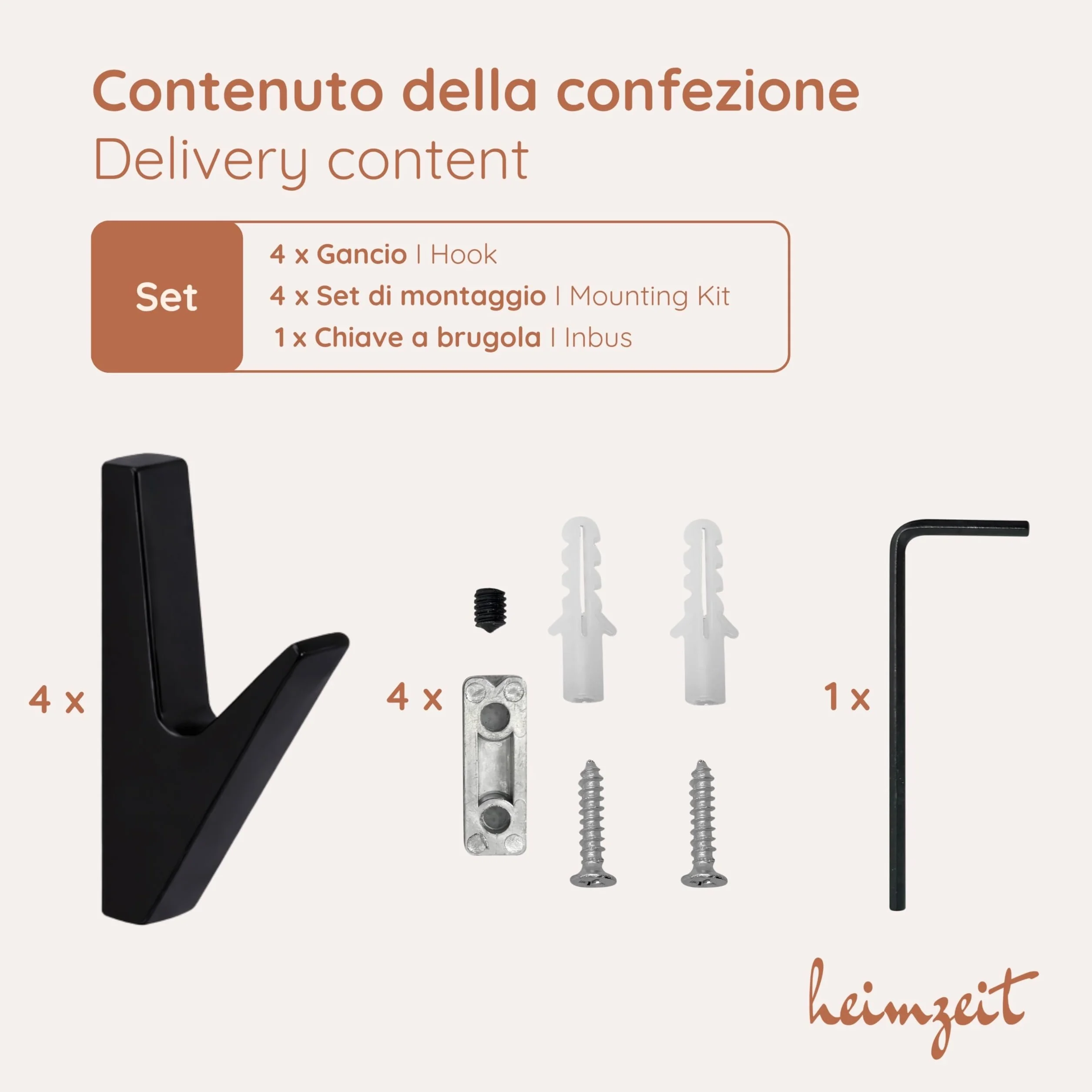 Ganci Appendiabiti Volt da Avvitare 4 Pezzi in Nero, Appendiabiti da Parete per Guardaroba, Giacca, Asciugamano, Zaino e Vestiti, Design Moderno, Ganci in Metallo da Forare
