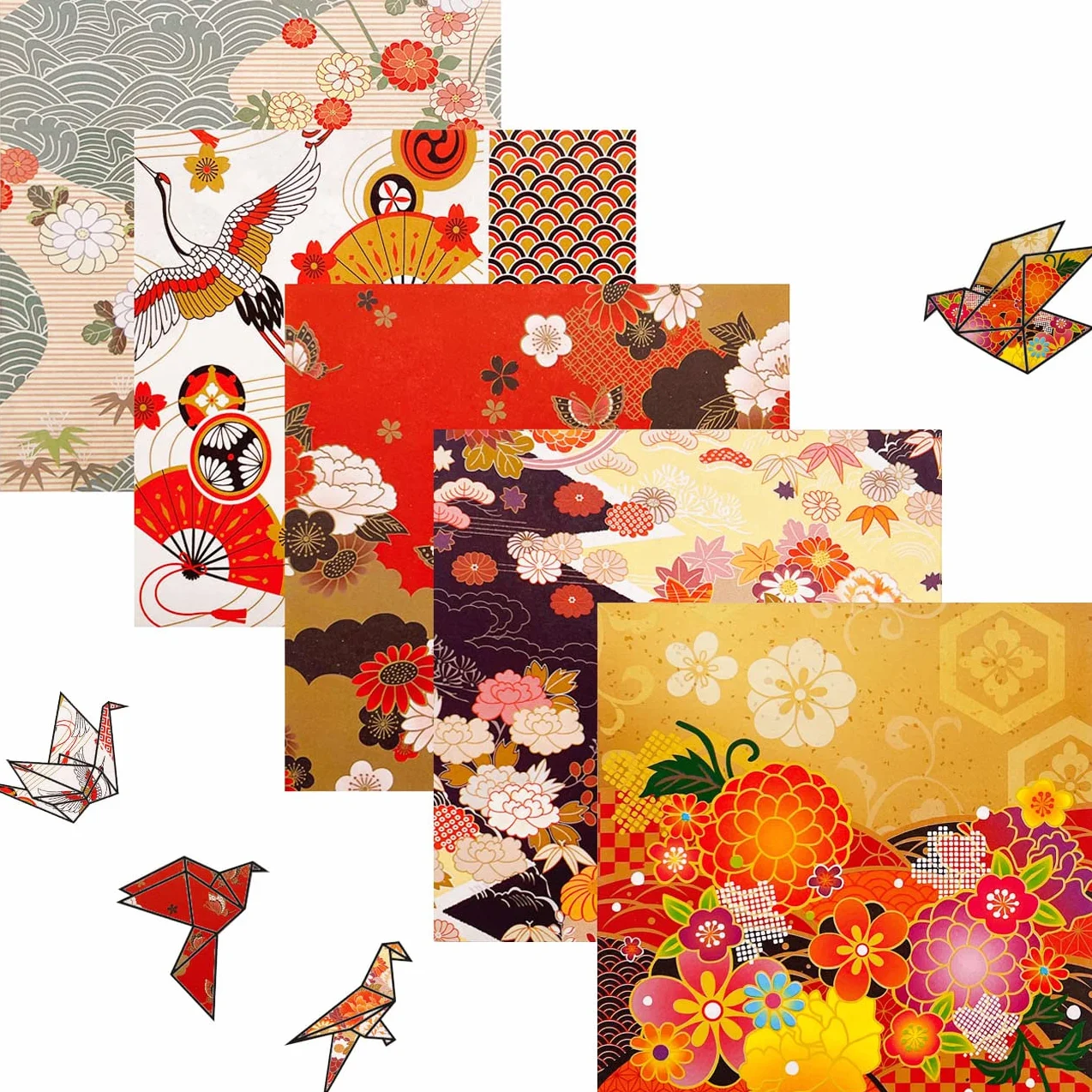 Carta per origami - 50 fogli di carta giapponese con motivi diversi 15 x 15 cm a doppia faccia per progetti artistici e artigianali fai da te