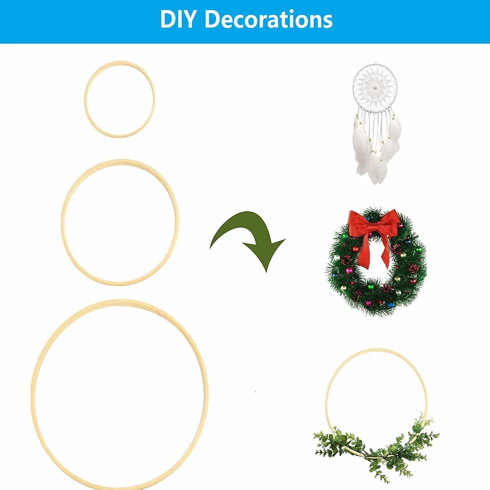 Anelli Floreali Corona Bambù Dream Catcher Cerchio Rotondo Legno Macramé Fai Da Te 3 Dimensioni 10/12/15 cm