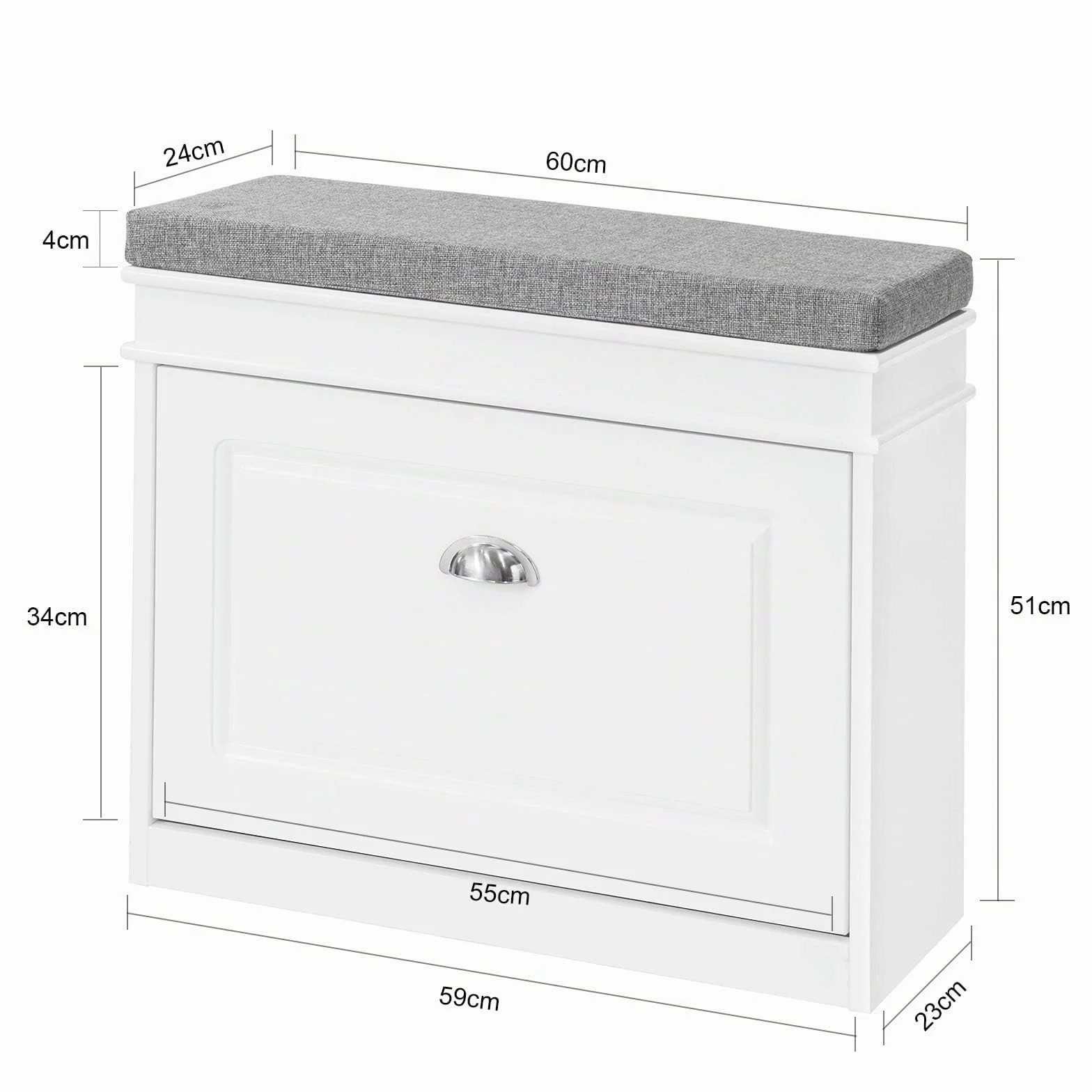 SoBuy Scarpiera Salvaspazio Slim con Seduta - Panca Scarpiera da Ingresso Contenitore in Legno, Mobile Ingresso per Scarpe, Regolabile, 60x24x51 cm, Bianco, FSR82-K-W