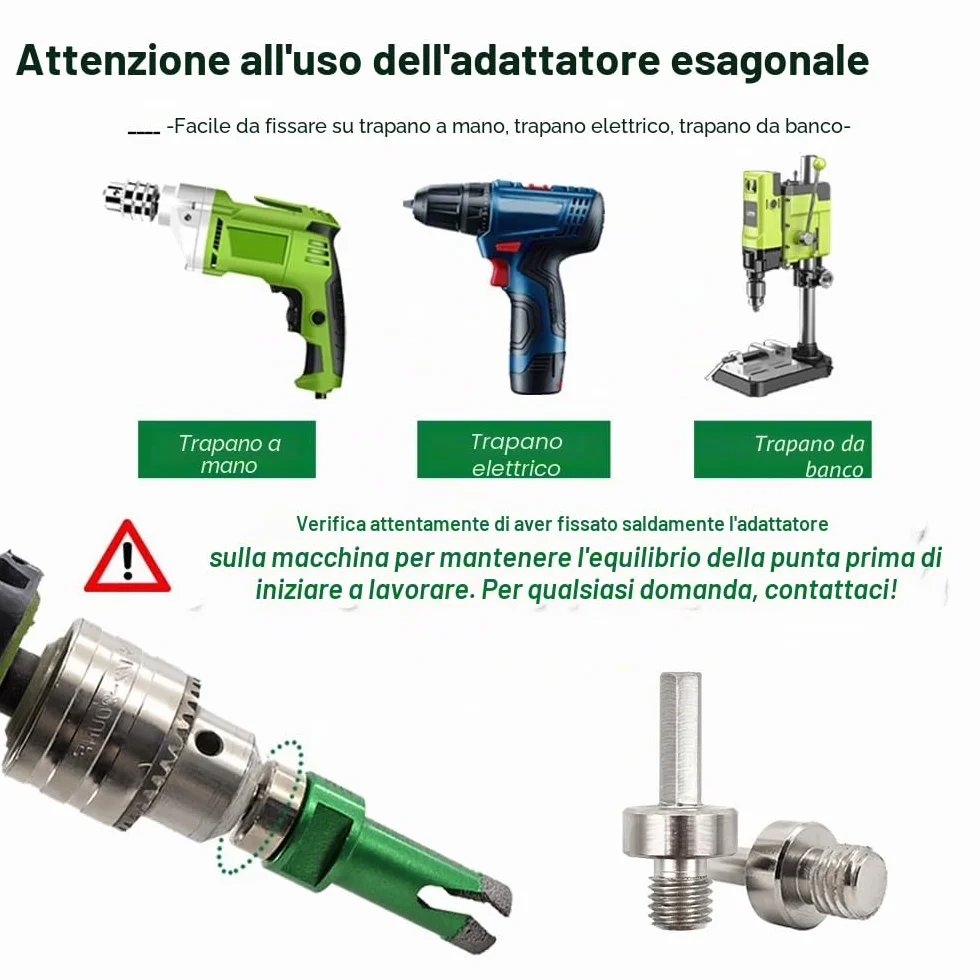 Punta per Trapano Diamantata Set - 6/6/8/20/25/35/50/68/110MM+50MM Fresa Diamantata+20MM Frese per Piastrelle+Adattatore a codolo esagonale per gres porcellanato granito piastrelle marmo