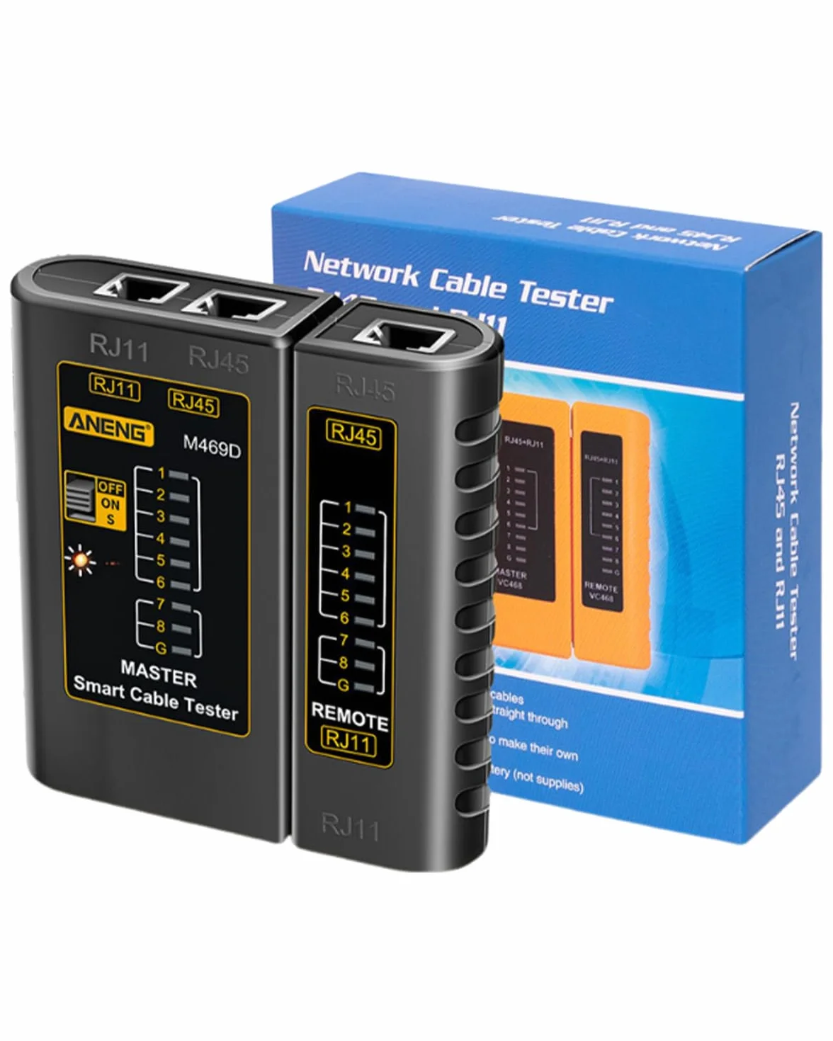 Tester di Rete - Tester Cavi LAN con RJ11, RJ12, RJ45 per Patch - LED di Prova per Test Precisi e Verifica di LAN e Cavo di Rete - Ideale per Test Cavi Patch e Linee, per Installatori e Ufficio