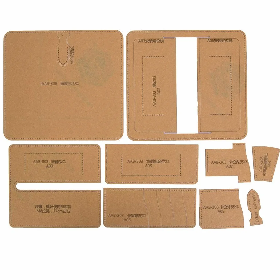 Kit modello di portafogli in pelle con stencil in acrilico trasparente per artigianato in pelle fai-da-te