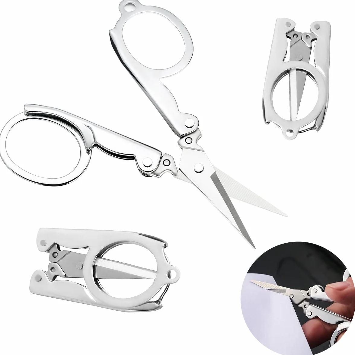 3 Pezzi Mini Forbici Pieghevoli, Forbici da Viaggio Forbice in Metallo Folding Scissors, Forbici Portatili Forbici Pieghevoli in Acciaio Inox Forbici Artigianali per Carta/Campeggio/Pesca/Ufficio