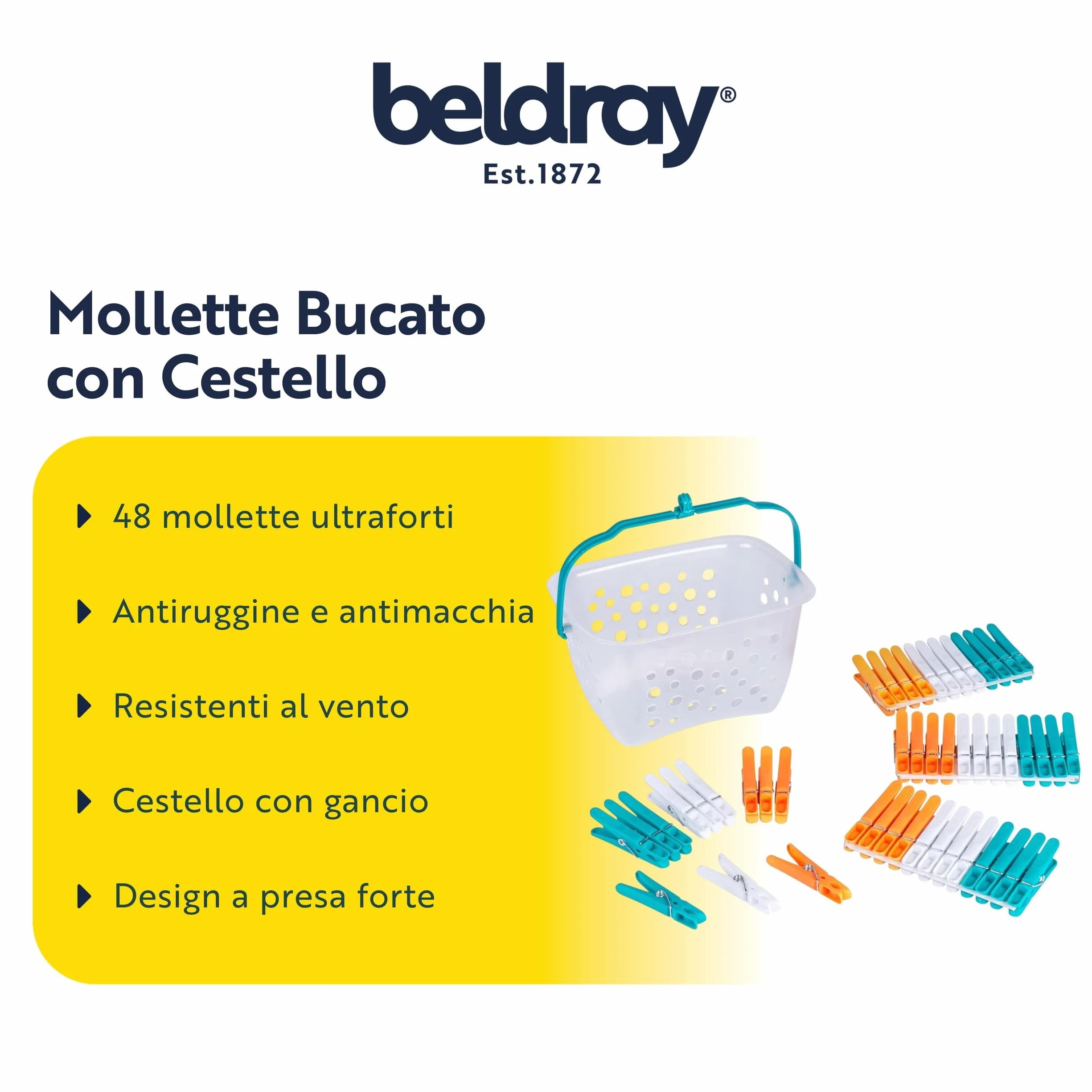 Beldray LA028297TQ Mollette Bucato con Cestino 48 sztuk, do użytku wewnętrznego i zewnętrznego, 23.7 x 12.5 x 13.3 cm