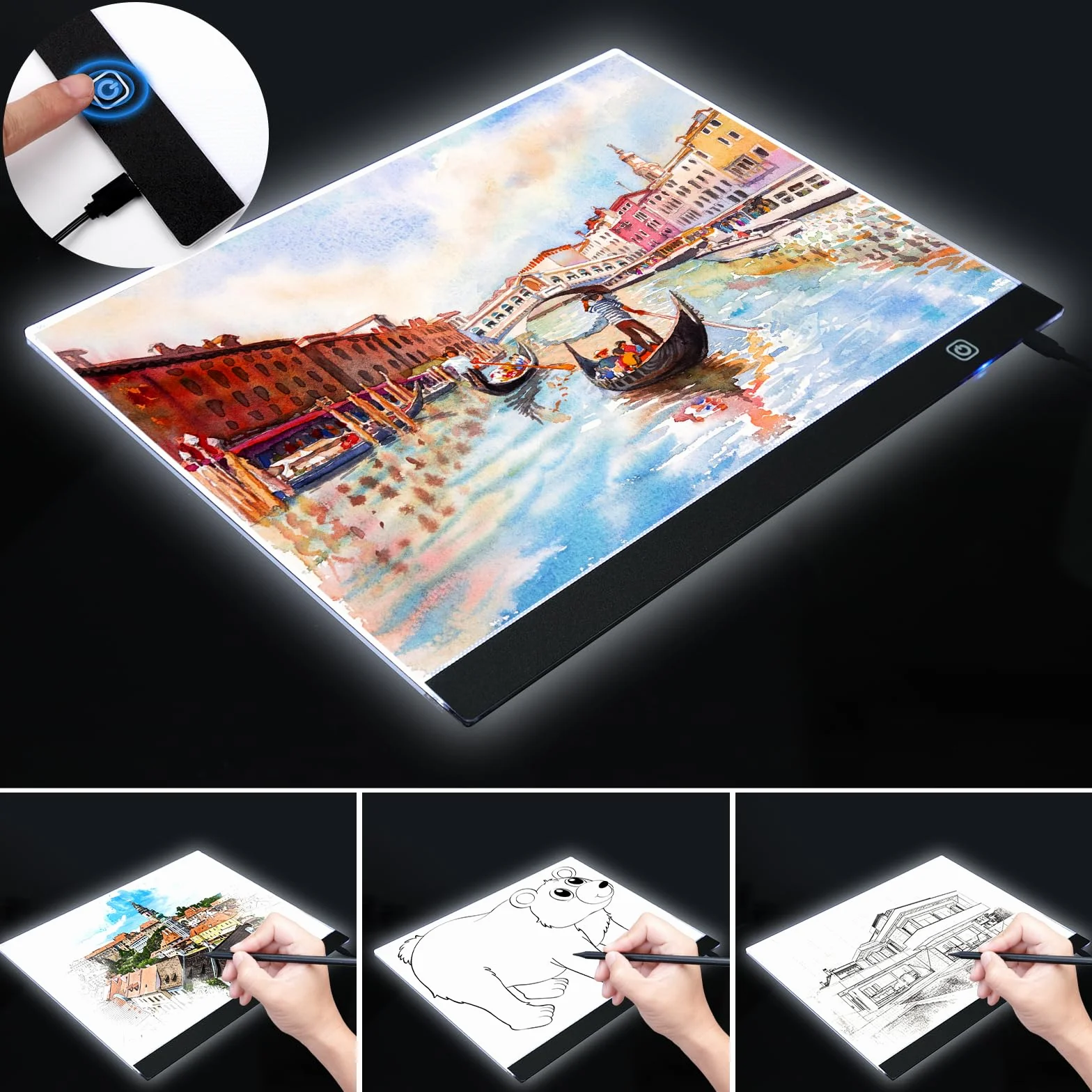 Coolzon A3 Tavoletta Luminosa, Lavagna Luminosa A3 LED Light Pad con Luminosità Regolabile, LED Tavoletta Luminosa,Ultra Sottile per Animazione, Schizzi, Progettazione, Disegno, Pittura a Diamante 5D