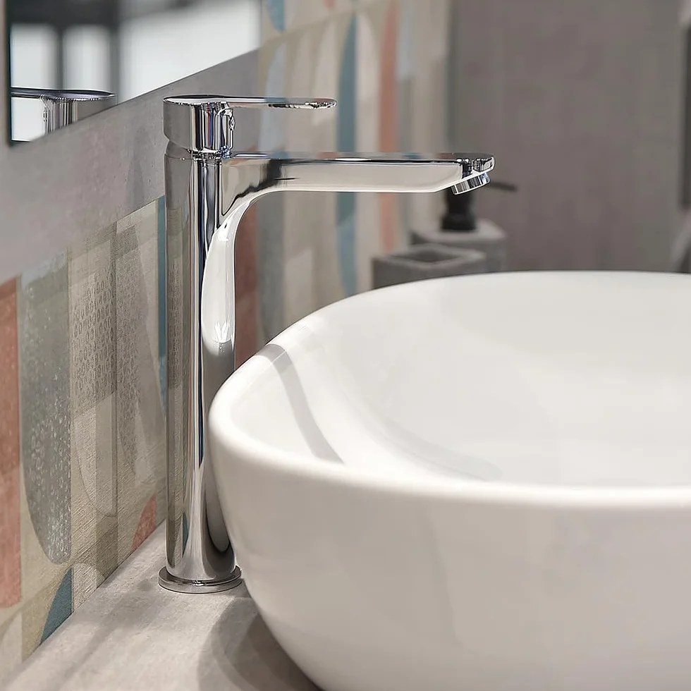 Set miscelatori lavabo alto e bidet con scarico click-clack incluso, in ottone cromato con leva monocomando, ZOE