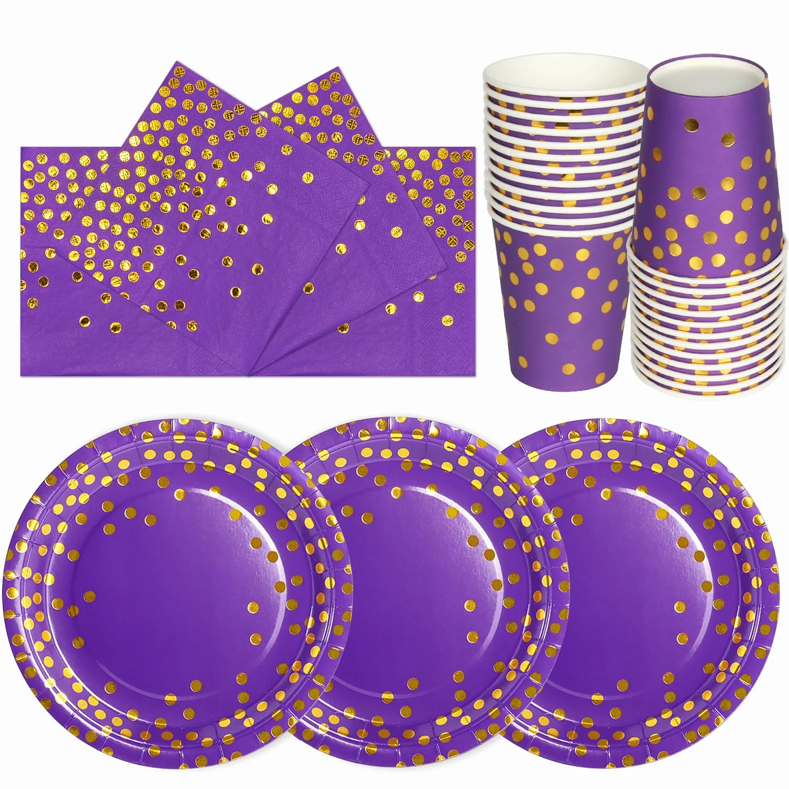 Oro Viola Stoviglie Feste 72 Pezzi Set Piatto Usa e Getta Carta Tazze Tovaglioli 24 Ospiti