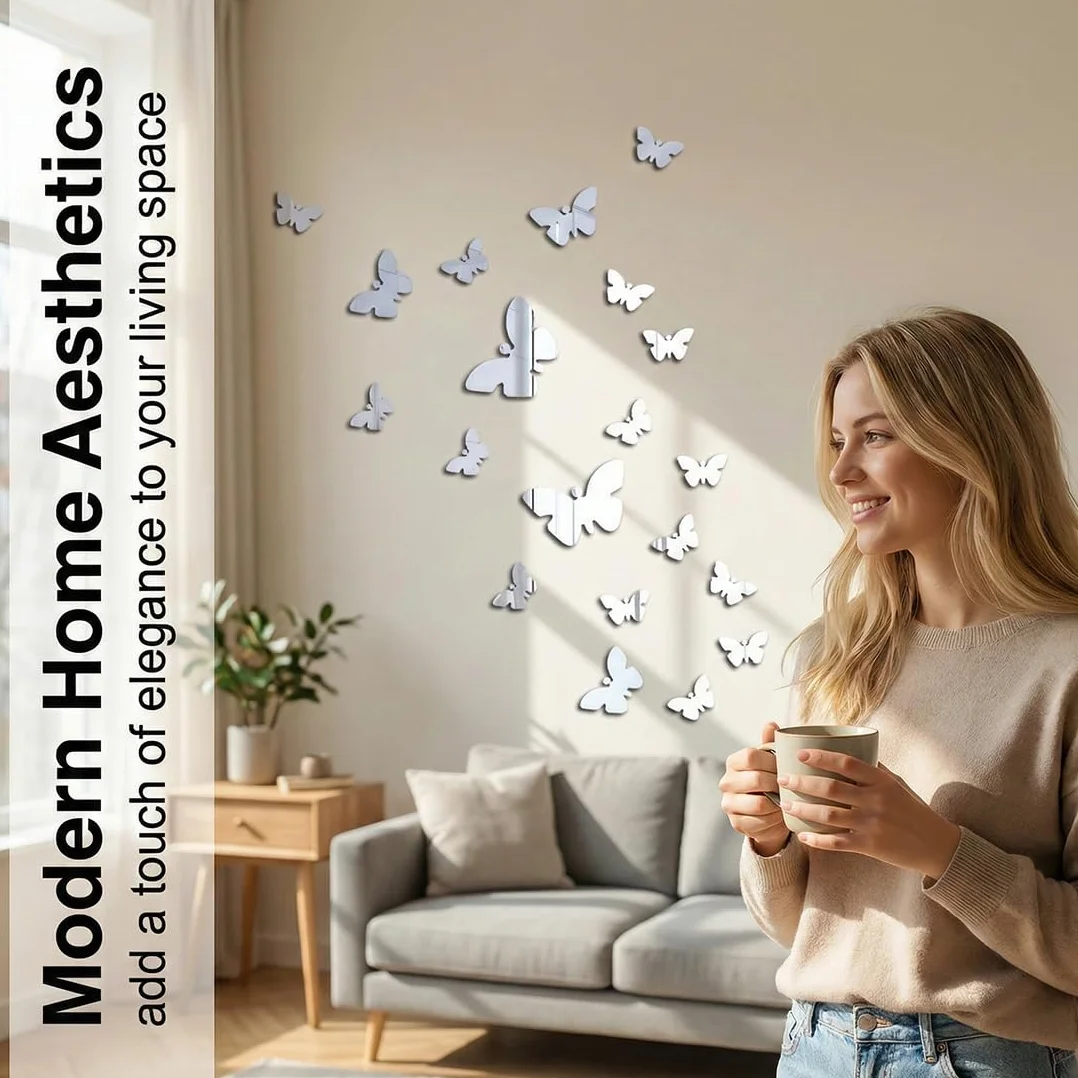 36 Pezzi Farfalle 3D Specchio Adesivi Murali Tridimensionali Acrilico Rimovibile Fai da Te Decorazione da Muro per Casa/Hotel/Salotto/Camera da Letto/Cucina/Cameretta