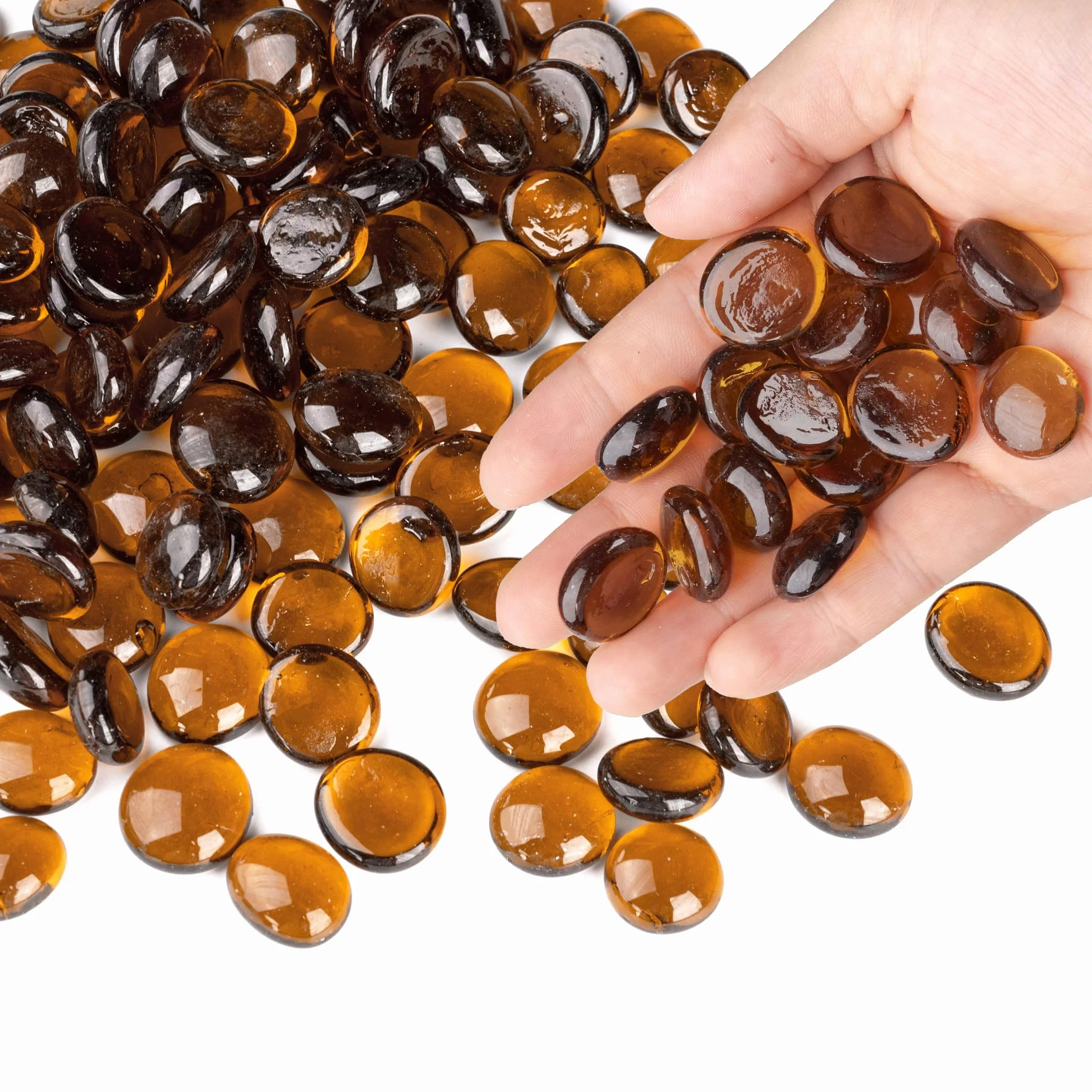 440g Ciottoli di Vetro, Vetro Traslucido di Pietre Colorate Decorative, Pietre per Acquario, Pietre Decorative per Vasi, Vetro Sassi per Acquario, Marrone (circa 85-100 pezzi)