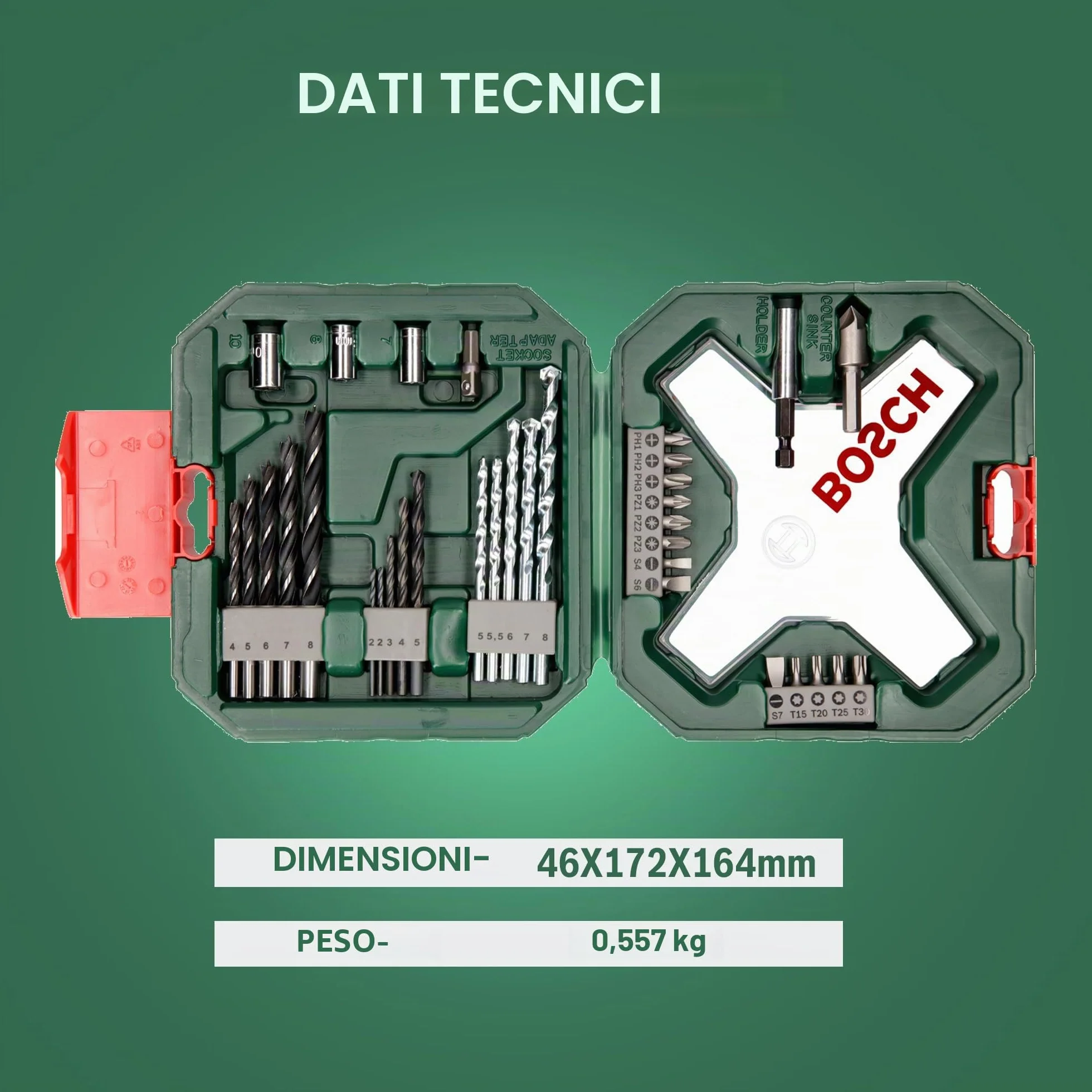 Bosch Set da 34 Pezzi di punte e bit avvitamento in titanio X-Line (per legno, pietra e metallo, accessori trapano)