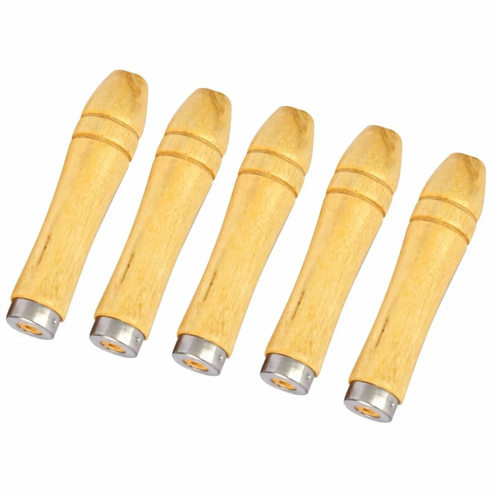 5 manici in legno per file con robusti collari in metallo, lunghezza 110 mm, adatti per lime da 15,2 a 20,3 cm di diverse forme