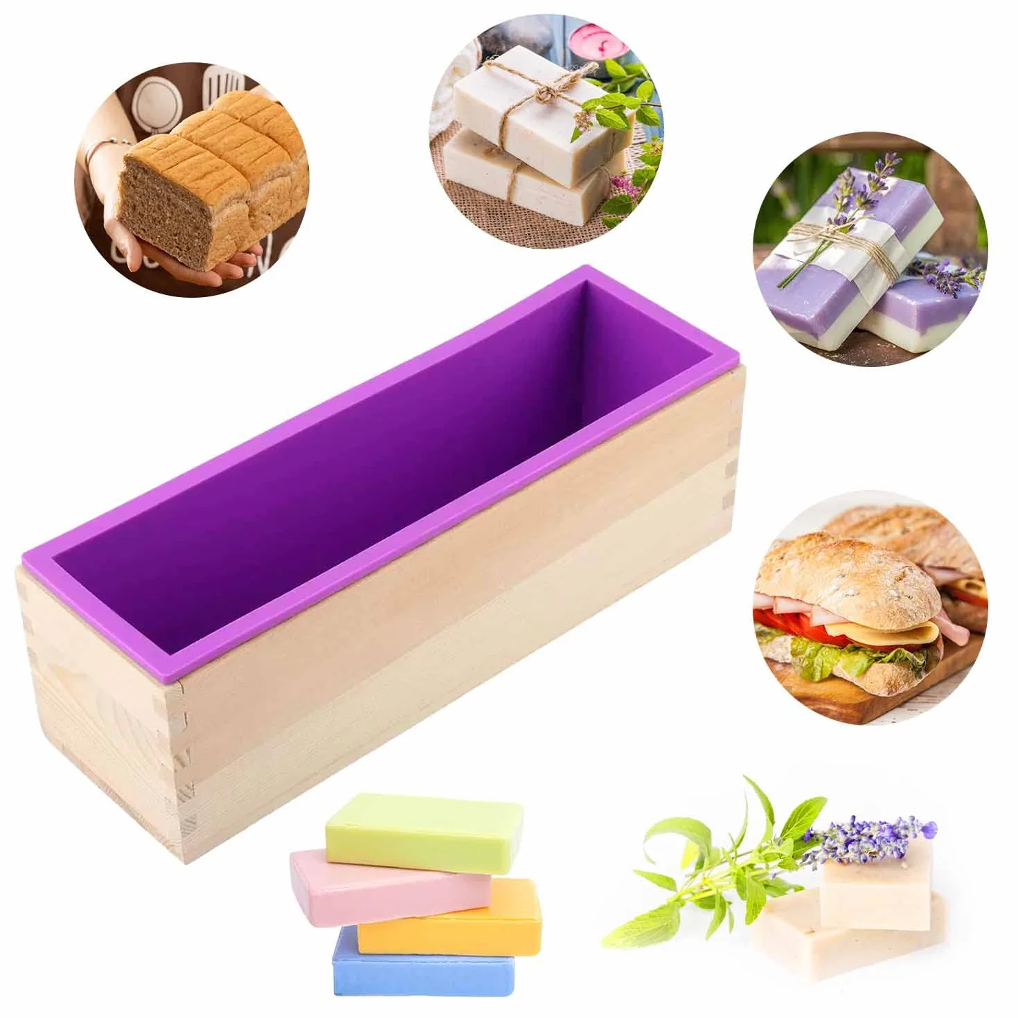 Stampo per Saponette, Stampi per Sapone Fai da Te, Legna Stampo Silicone Rettangolare, 1200ML Stampi per Sapone, Stampo Silicone Sapone Adatto per Fare Torte Pane Caramelle Cioccolatini Budini
