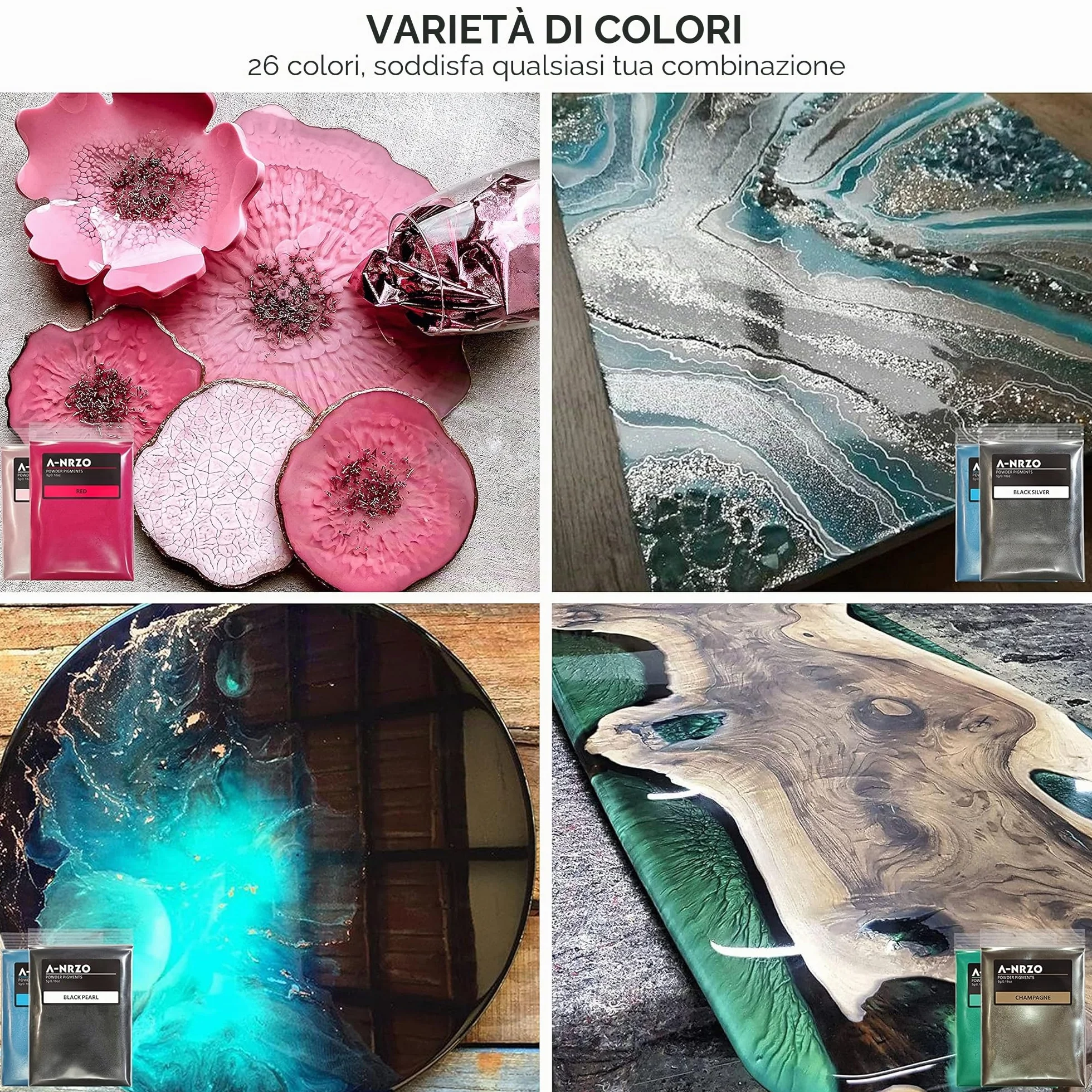 Polvere Di Mica, Pigmento Di Resina Di 26 Colori Pigmento Di Qualità Cosmetica Naturale, Utilizzato In Resina EPoxy, Coloranti Di Sapone, Produzione Di Candele, Lucido Labbra 0,18Oz/5g