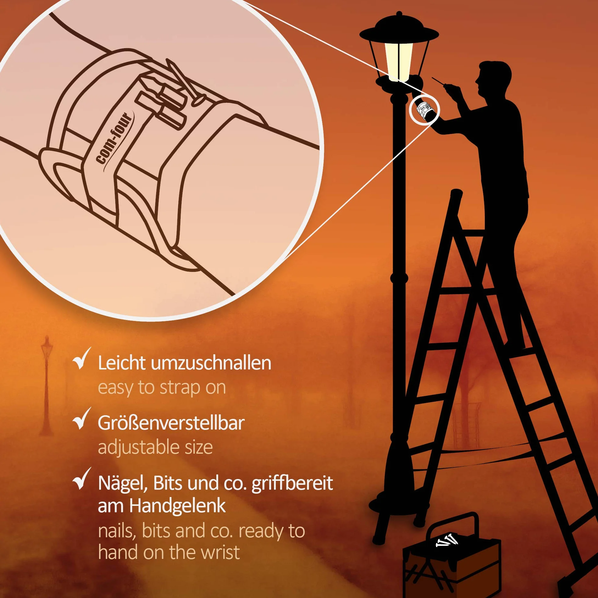 COM-FOUR® Braccialetto magnetico per artigiani con 3 forti magneti - braccialetto magnetico per viti, chiodi, punte e attrezzi - regalo per il fai da te